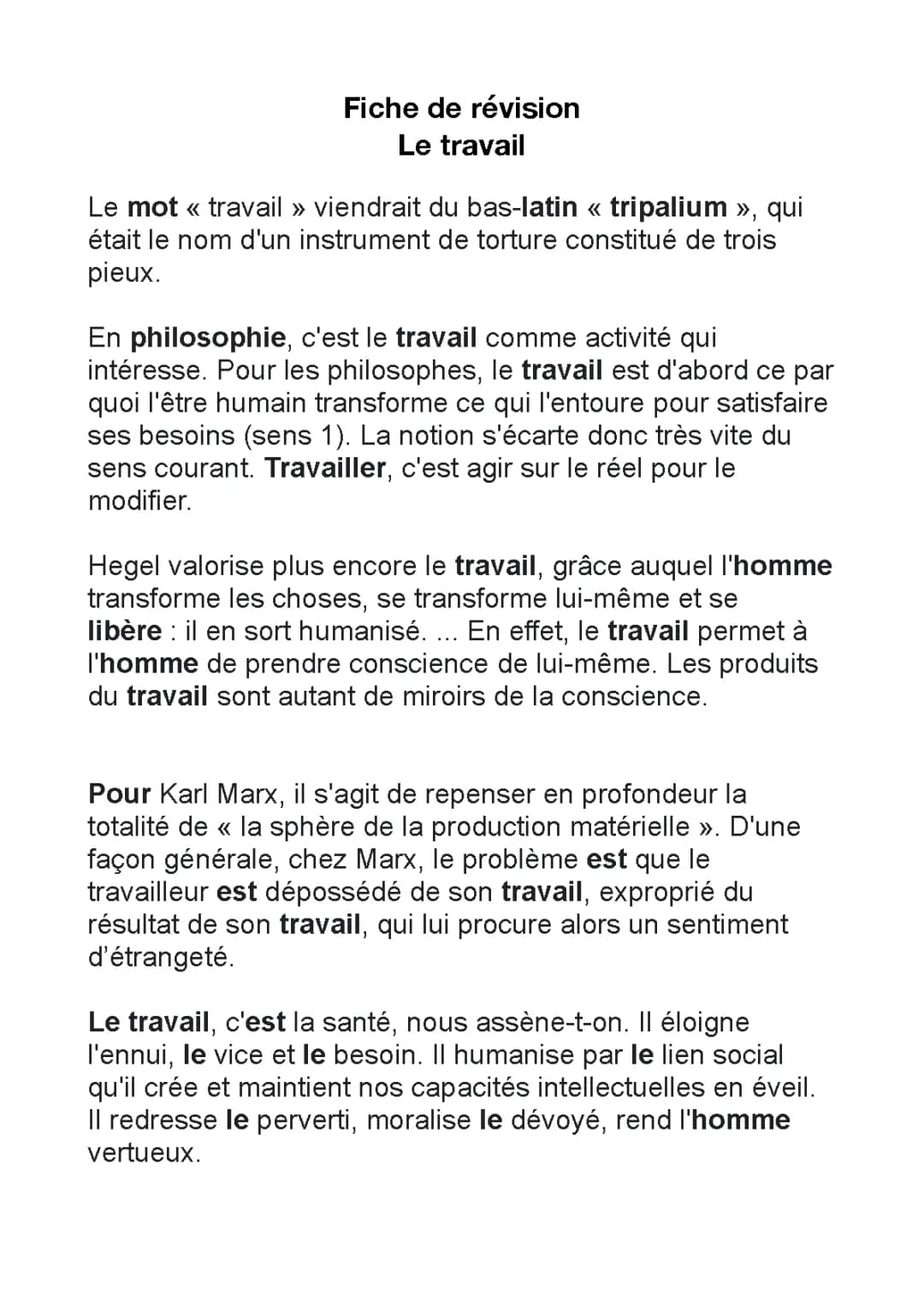 Cours de Philo sur le Travail pour Terminale - PDF et Citations Hegel