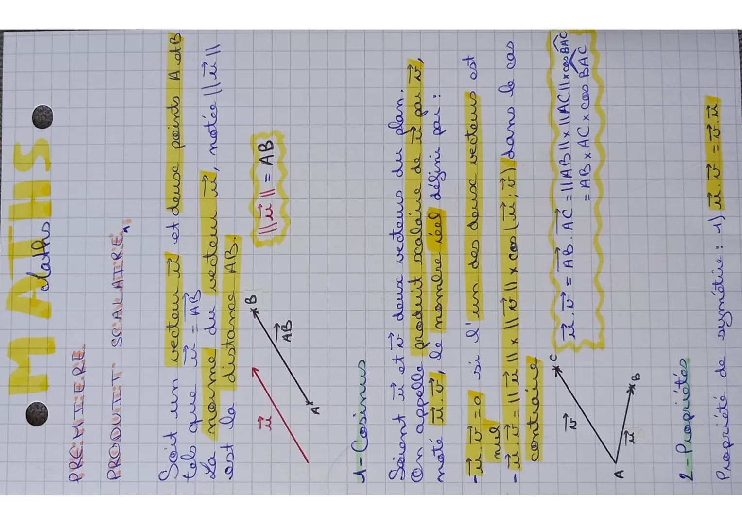 PREMIERE
PROS
est la
A
A
soit un vecteur in et deux points A B
²² = AB
que
nome
notée ||²||
K
810
du vecteu
distance AB.
SCALAIRE
суроро
برد