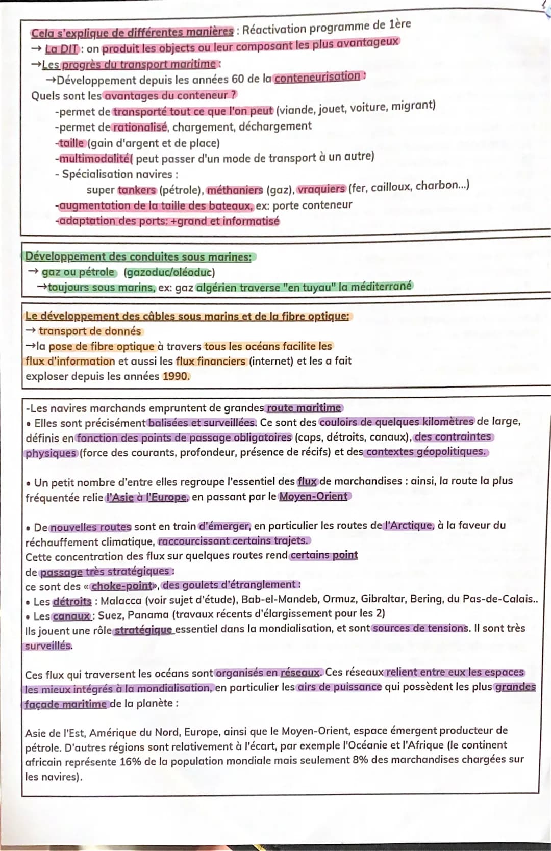 GÉO THÈME 1: MERS ET OCÉANS: AU CŒUR DE LA MONDIALISATION
définitions:
→ Mondialisation processus de mise en relation des lieux, des économi