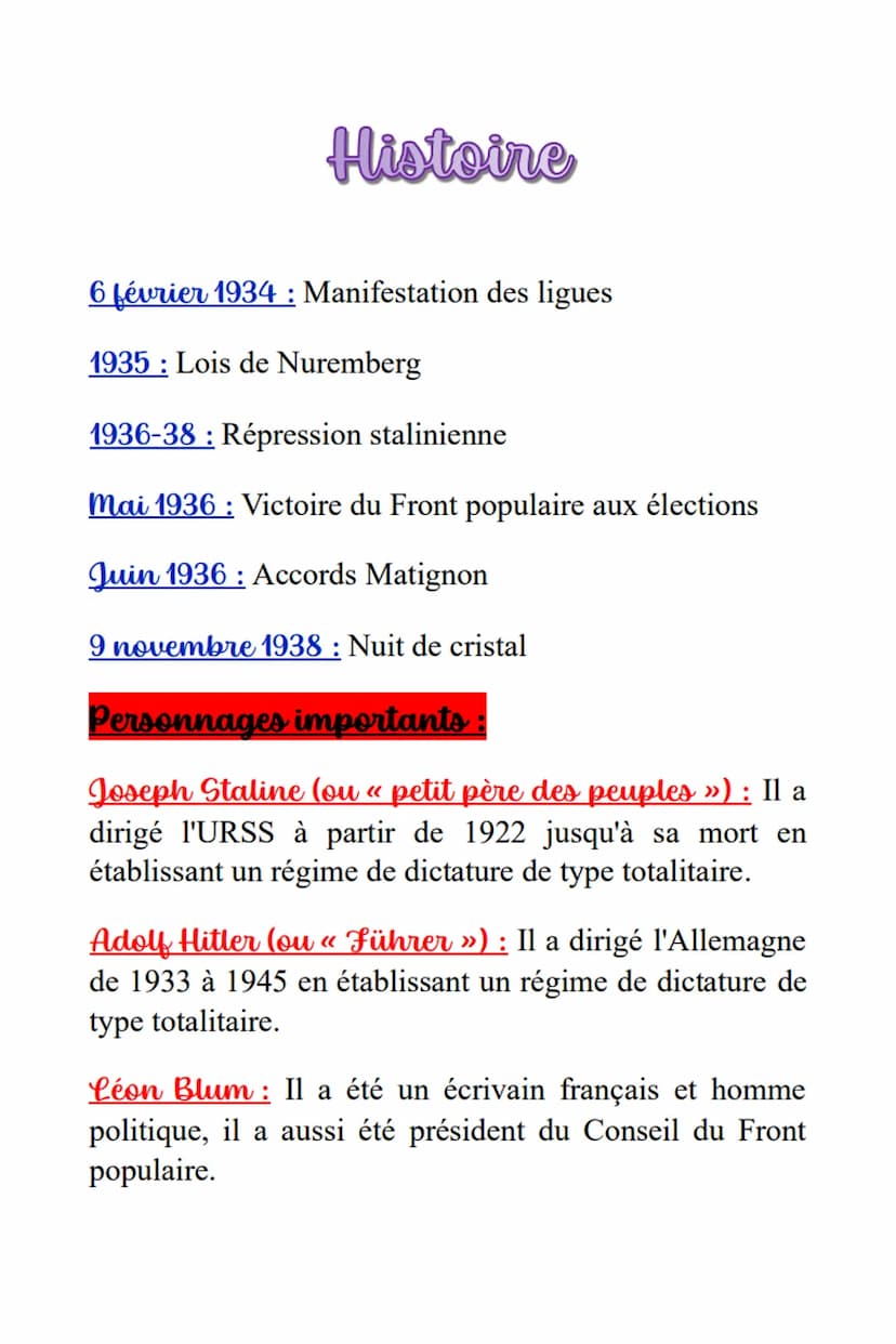 Histoire I)
Thème 2: L'entre-deux-guerres
Définitions:
URSS: C'est un Etat fédéral à régime communiste.
Régime totalitaire : C'est un régime