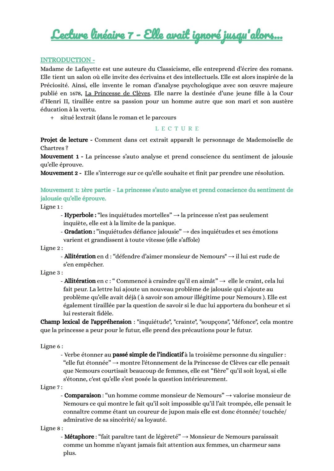 # Lecture linéaire 7 - Elle avait ignoré jusqu'alors...

INTRODUCTION -

Madame de Lafayette est une auteure du Classicisme, elle entreprend