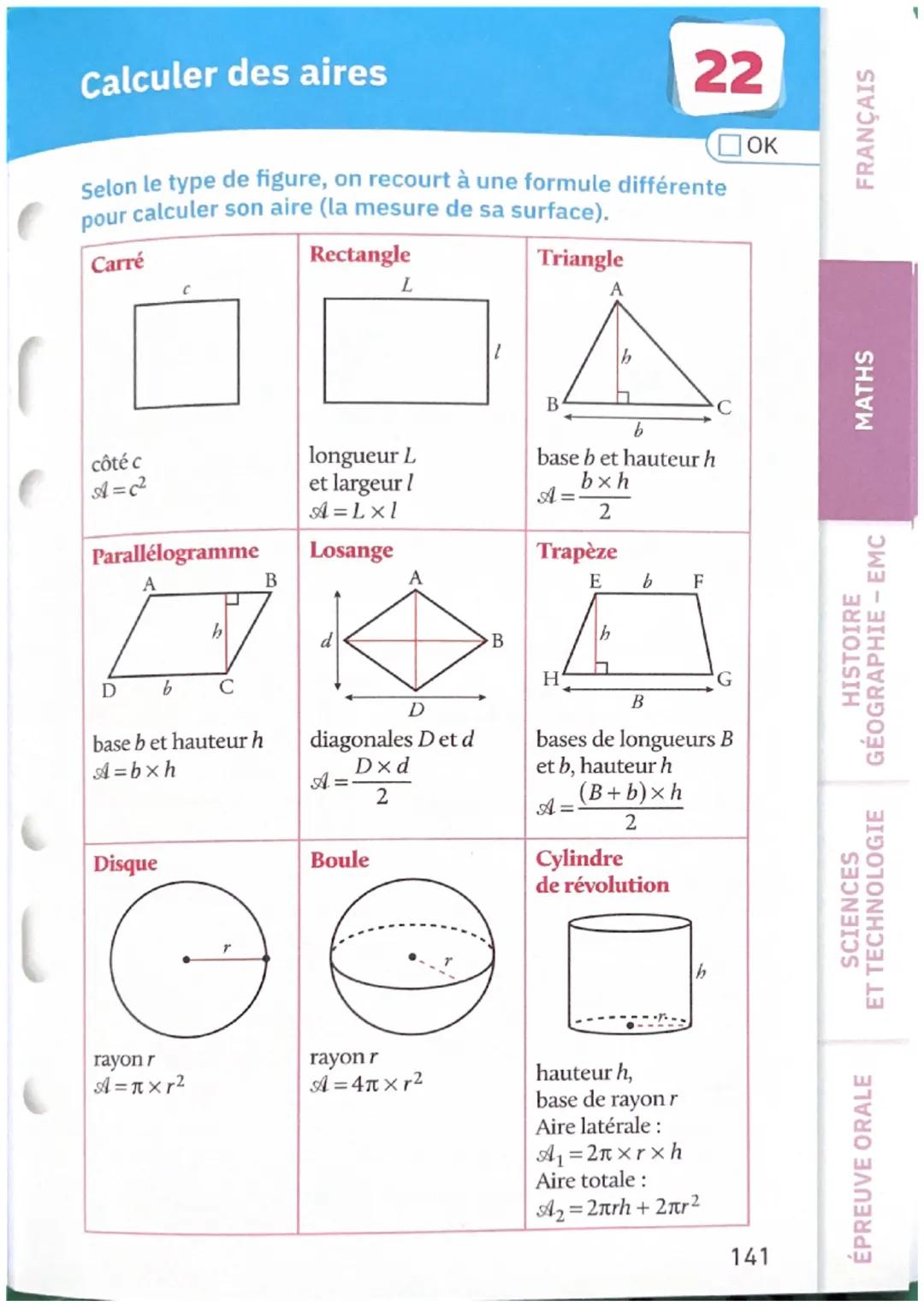 Calculer des aires
22
Selon le type de figure, on recourt à une formule différente
pour calculer son aire (la mesure de sa surface).
OK
Carr