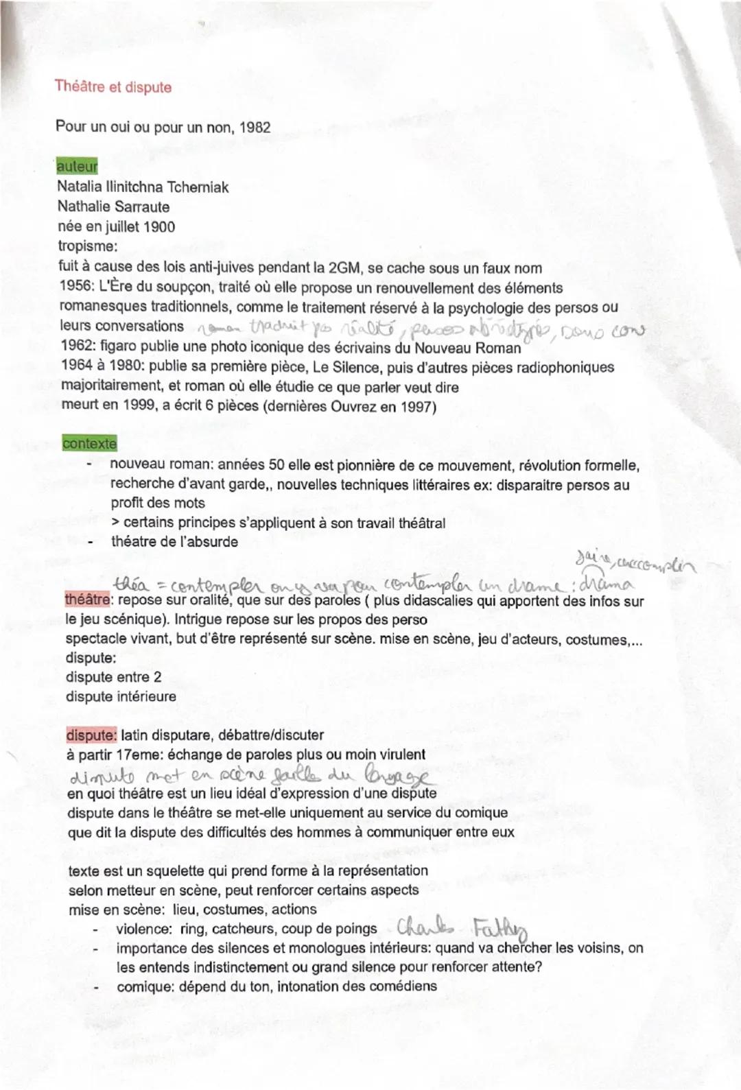 Théâtre et dispute
Pour un oui ou pour un non, 1982
auteur
Natalia Ilinitchna Tchemiak
Nathalie Sarraute
née en juillet 1900
tropisme:
fuit 