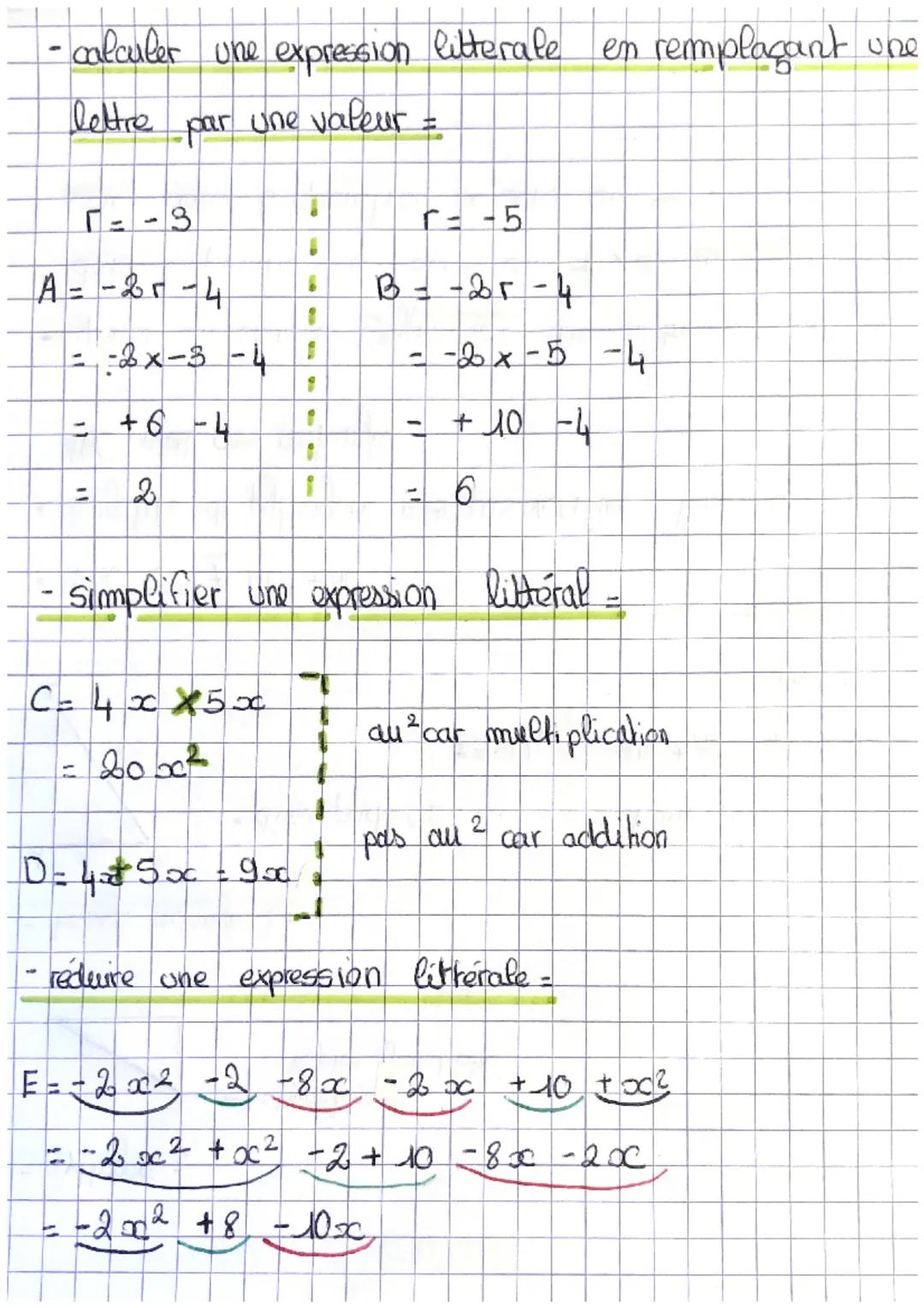 - calculer une expression litterale en remplaçant une
lettre
par une valeur =
1-3
A = -25-4
1
1
=-3x-3-4 1
9
+6 -4
1
¡
i
11
&
C= 4 x X5x
= 2