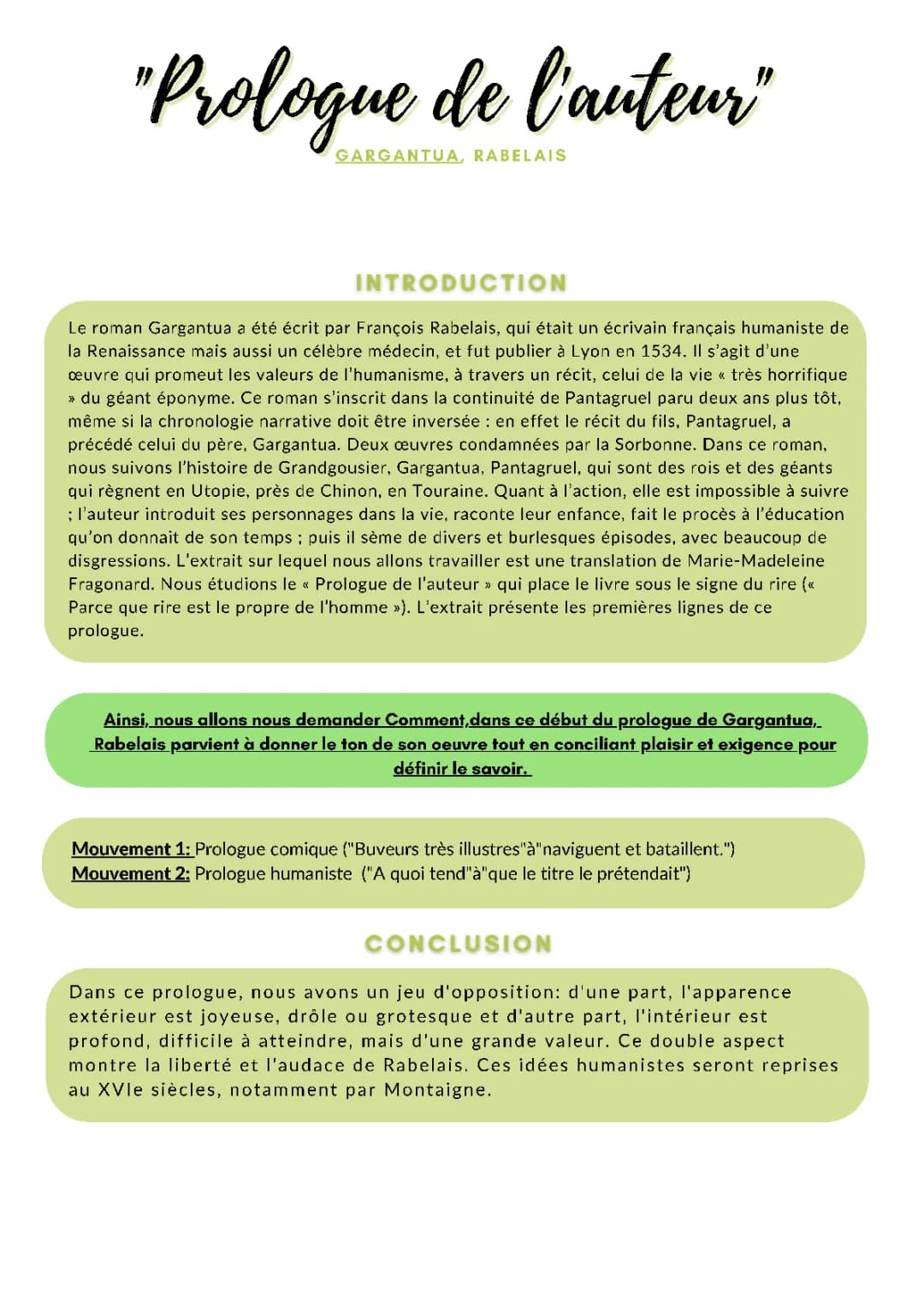 Analyse linéaire du prologue de Gargantua - Texte et PDF
