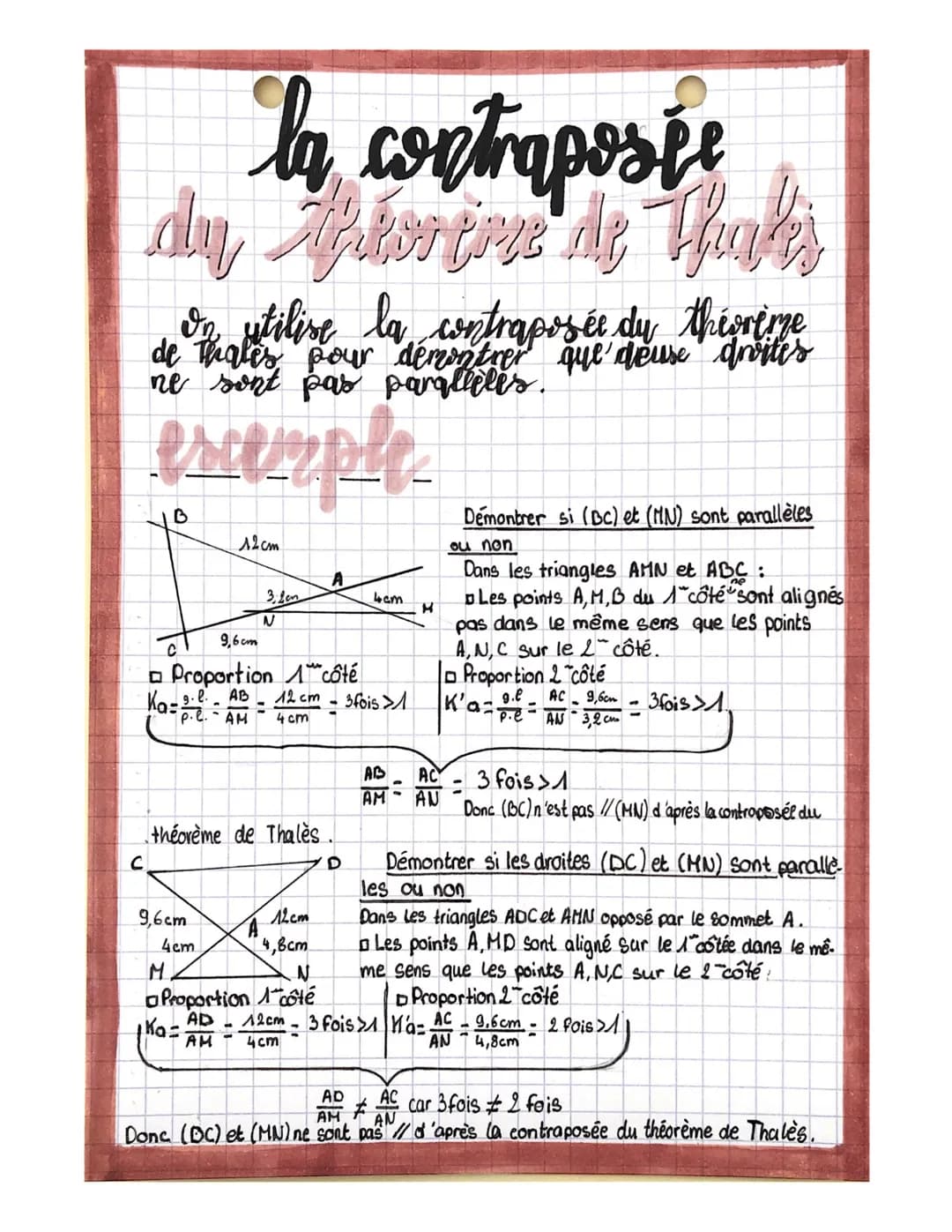 с
la contraposte
dy Aftoncone de Thaks
In utilise la contraposée du théorime
de thates pour démontrer que deuse divites
ne sont pas parallel