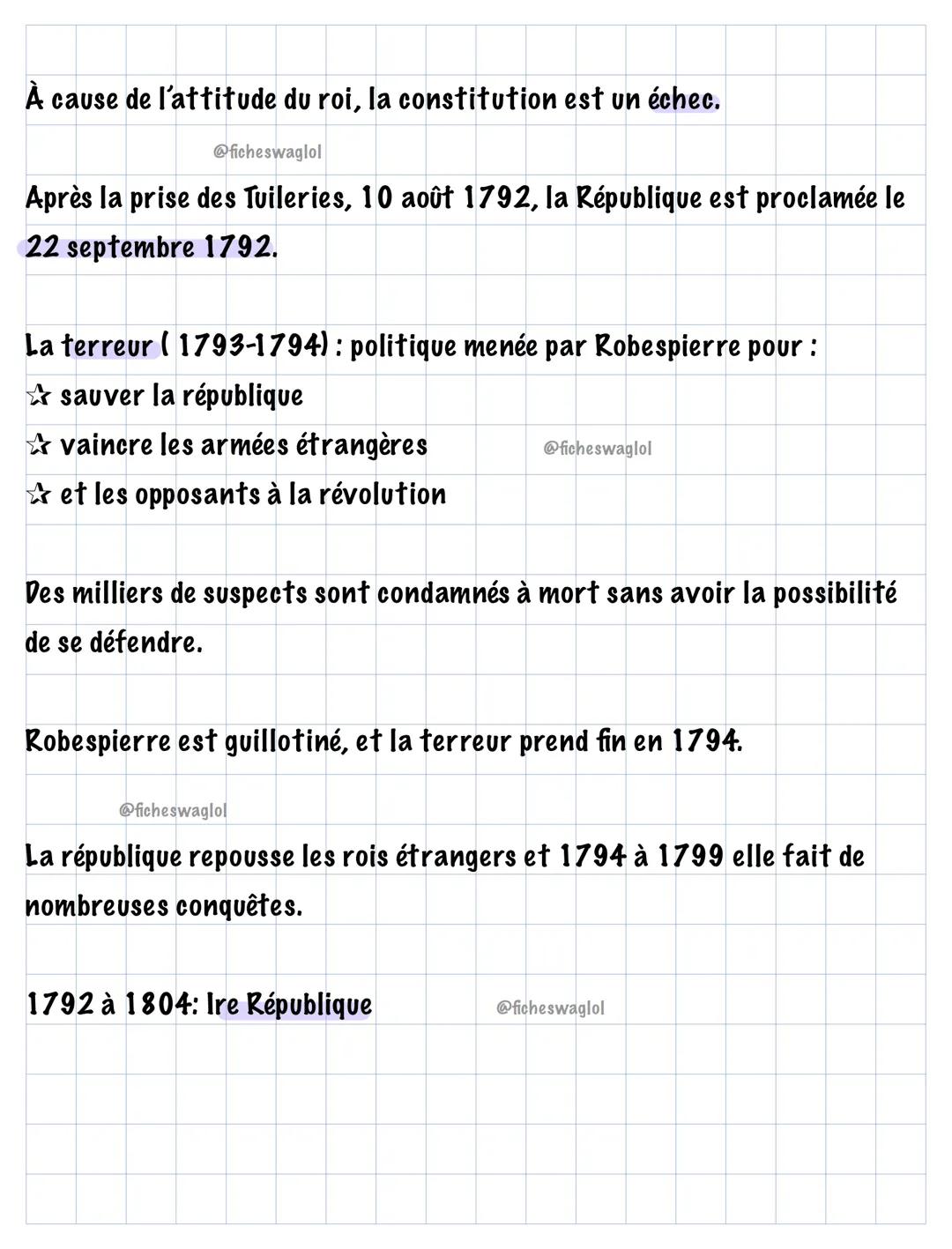 À cause de l'attitude du roi, la constitution est un échec.
@ficheswaglol
Après la prise des Tuileries, 10 août 1792, la République est proc