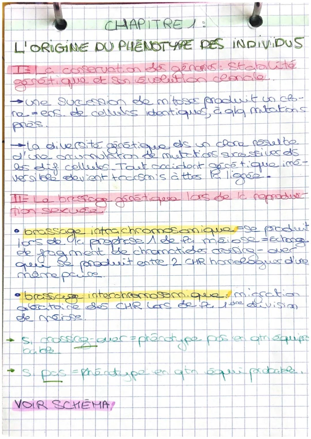 # CHAPITRE 1:
L'ORIGINE DU PHENOTYPE DES INDIVIDUS

Ela coservation de gênanos: statalité
gonétique et ses solution ceonale.

→une successio