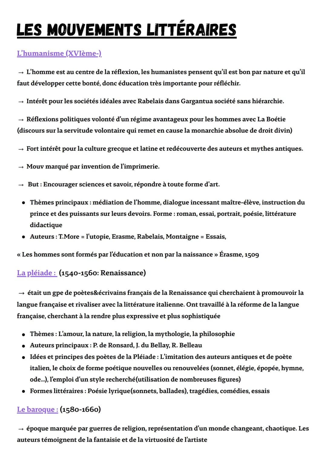 Les mouvements littéraires 