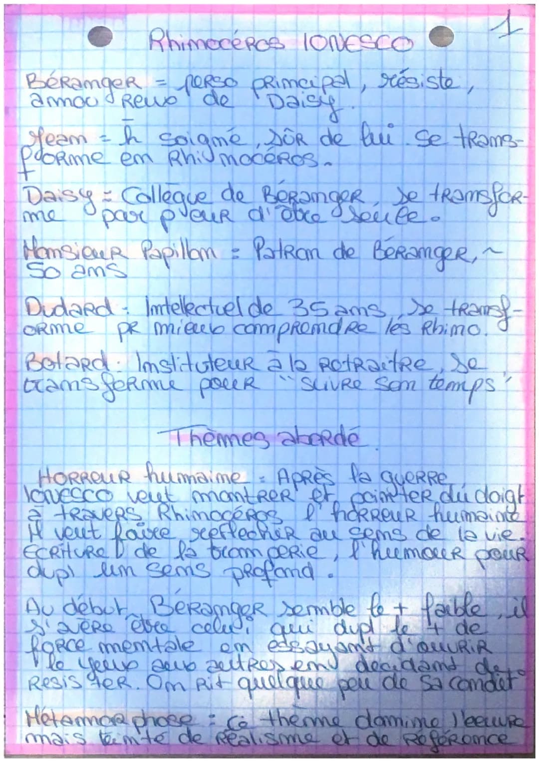 Rhinoceros IONESCO
BeRamgeR = perso primcipal, résiste,
amoo Rewo de Daisy
Team = h soigné, sûr de lui Se trams-
forme em
Poorme em Rhiu Moc