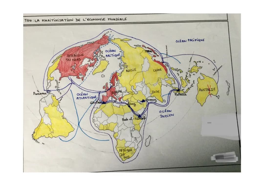 Carte Illustrative des Routes Maritimes Mondiales et leur Impact Économique