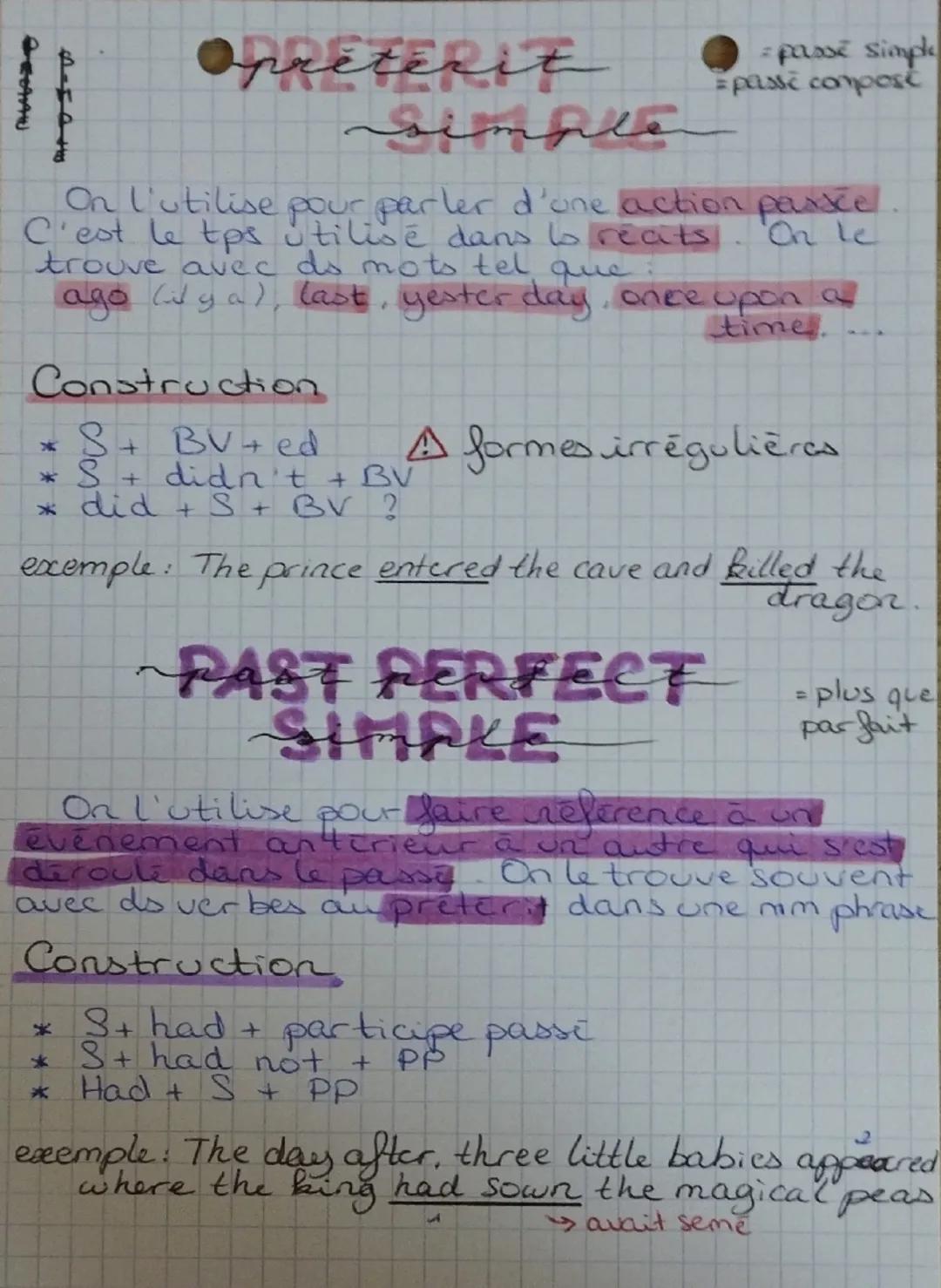 Prétérit simple et le past perfect simple 