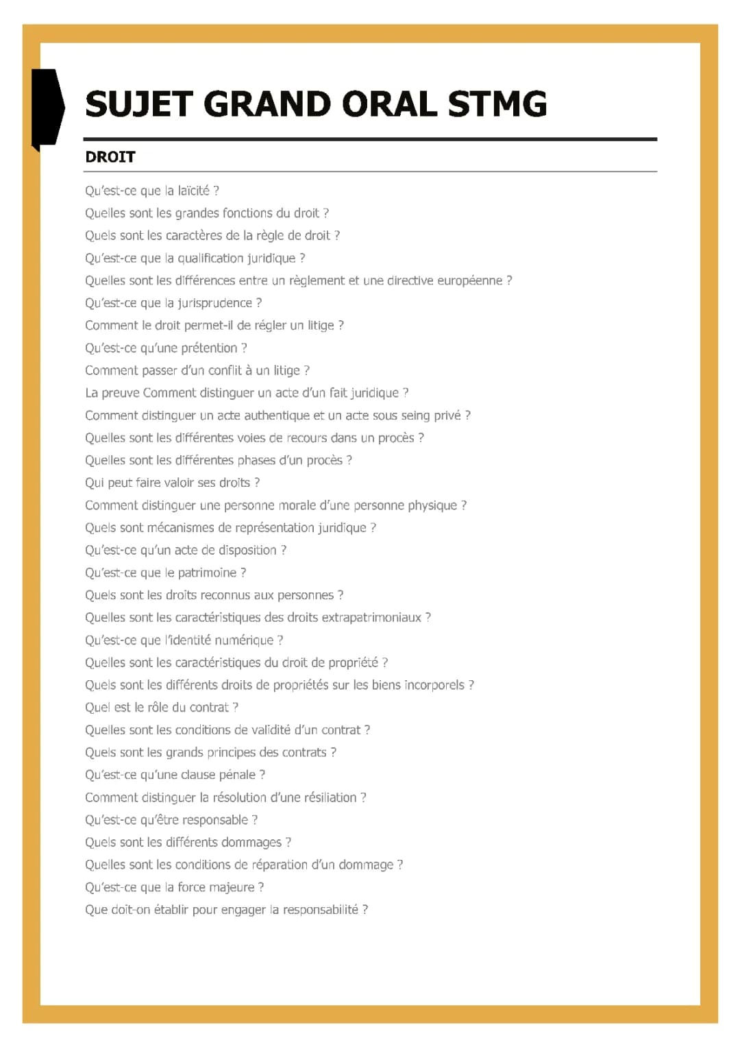 Exemples et Problématiques du Grand Oral STMG 2024