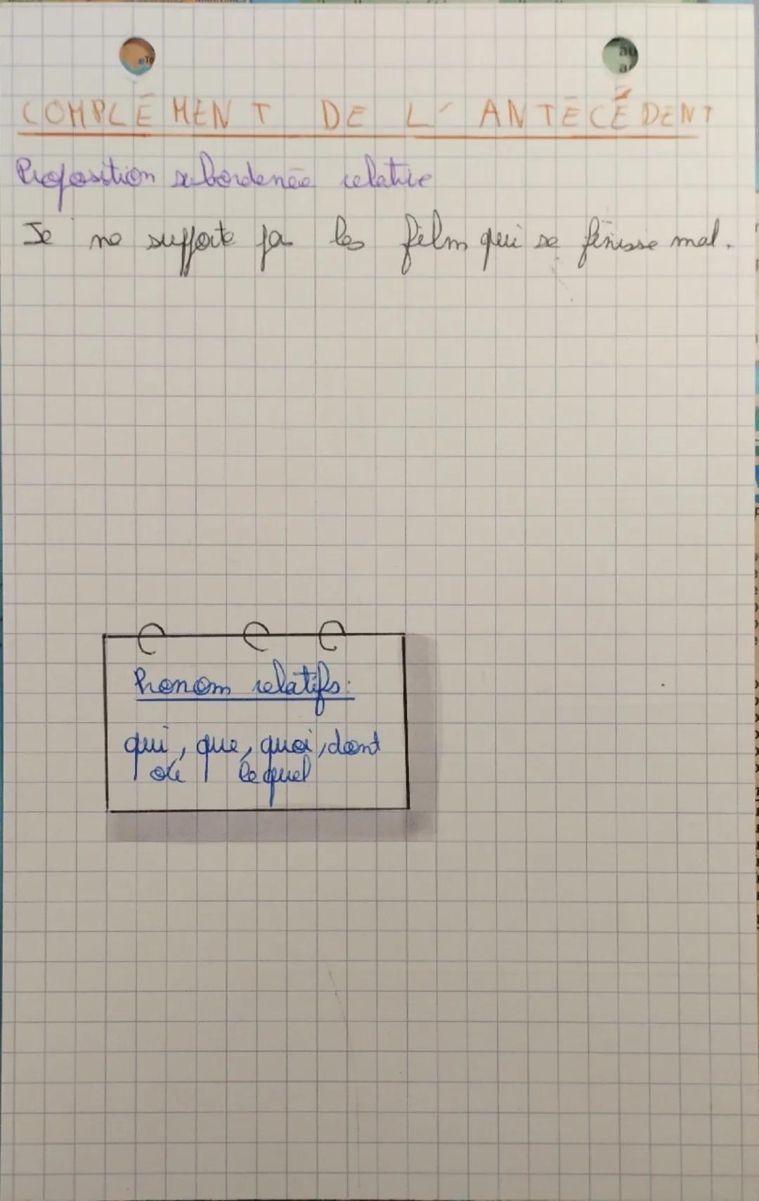 # français

## Les expansions du nom

Les expansions du nom ou GN:
Des mots ou de groupes de mots qui permettent de préciser et de développe
