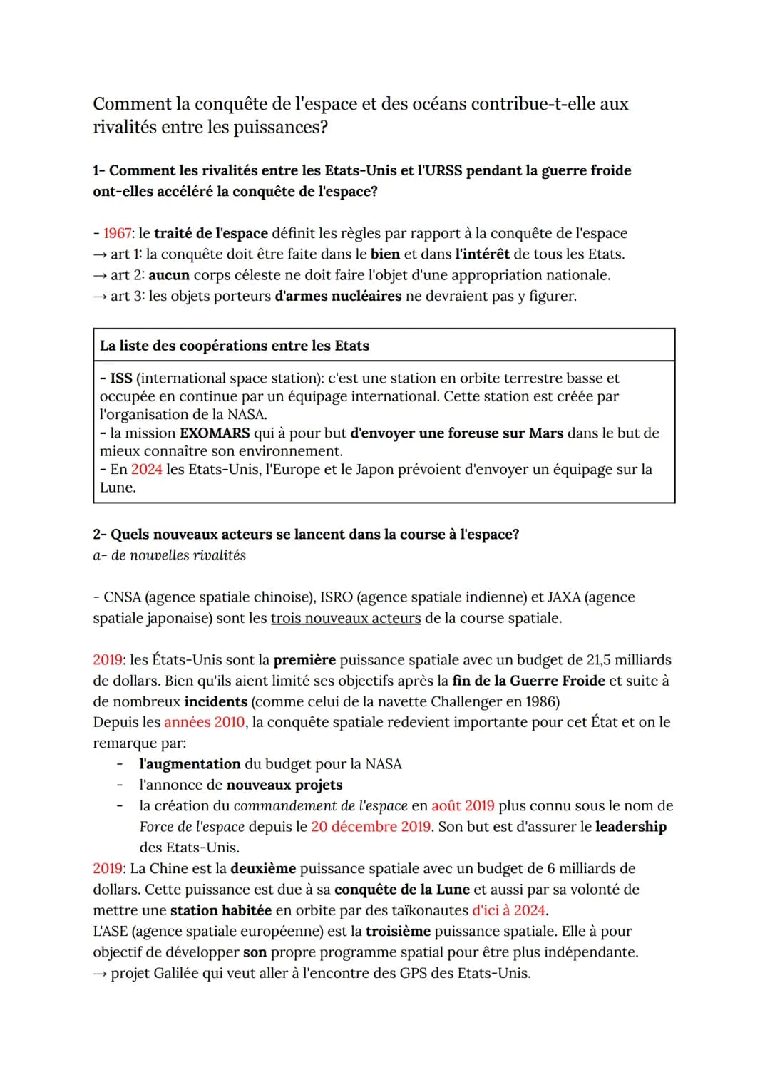 Comment la conquête de l'espace et des océans contribue-t-elle aux
rivalités entre les puissances?
1- Comment les rivalités entre les Etats-