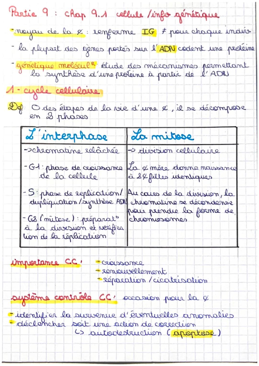 Partie 9: chap 9.1 cellule /info génétique
- noyau de la 2: renferme IG & pour chaque indio
- la plupart des gènes portés sur l' ADN codent 