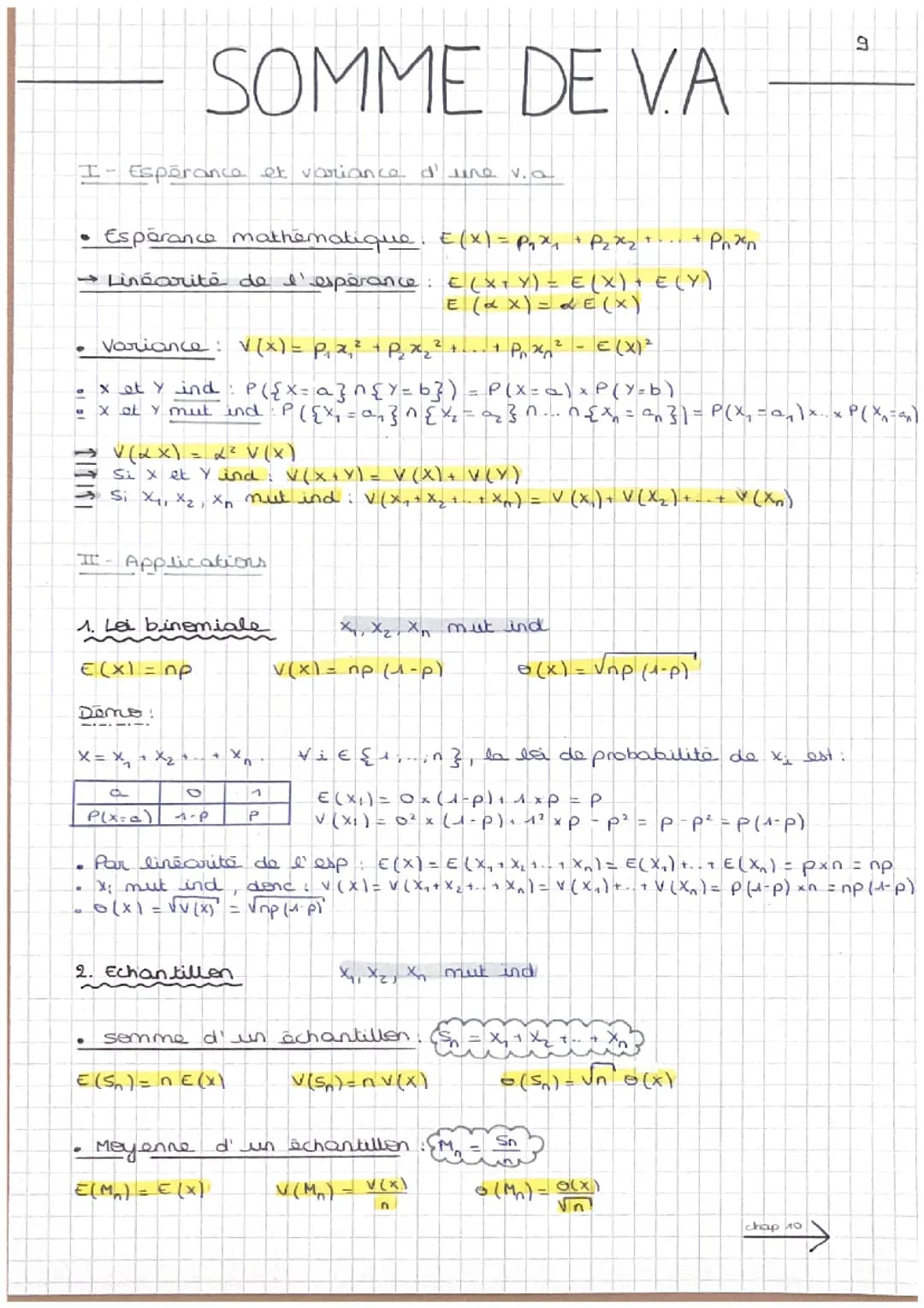 Fiche - Somme des variables aléatoires