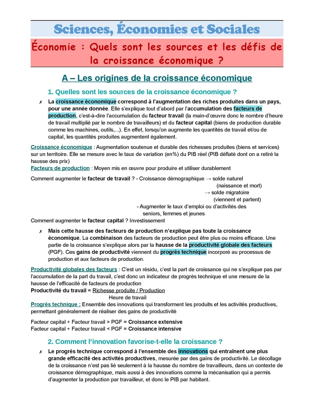 Quels sont les sources et les défis de la croissance économique ?