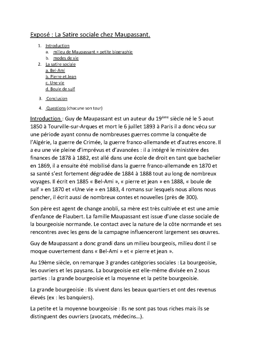 Biographie de Maupassant 4ème - Analyse de ses œuvres les plus connues