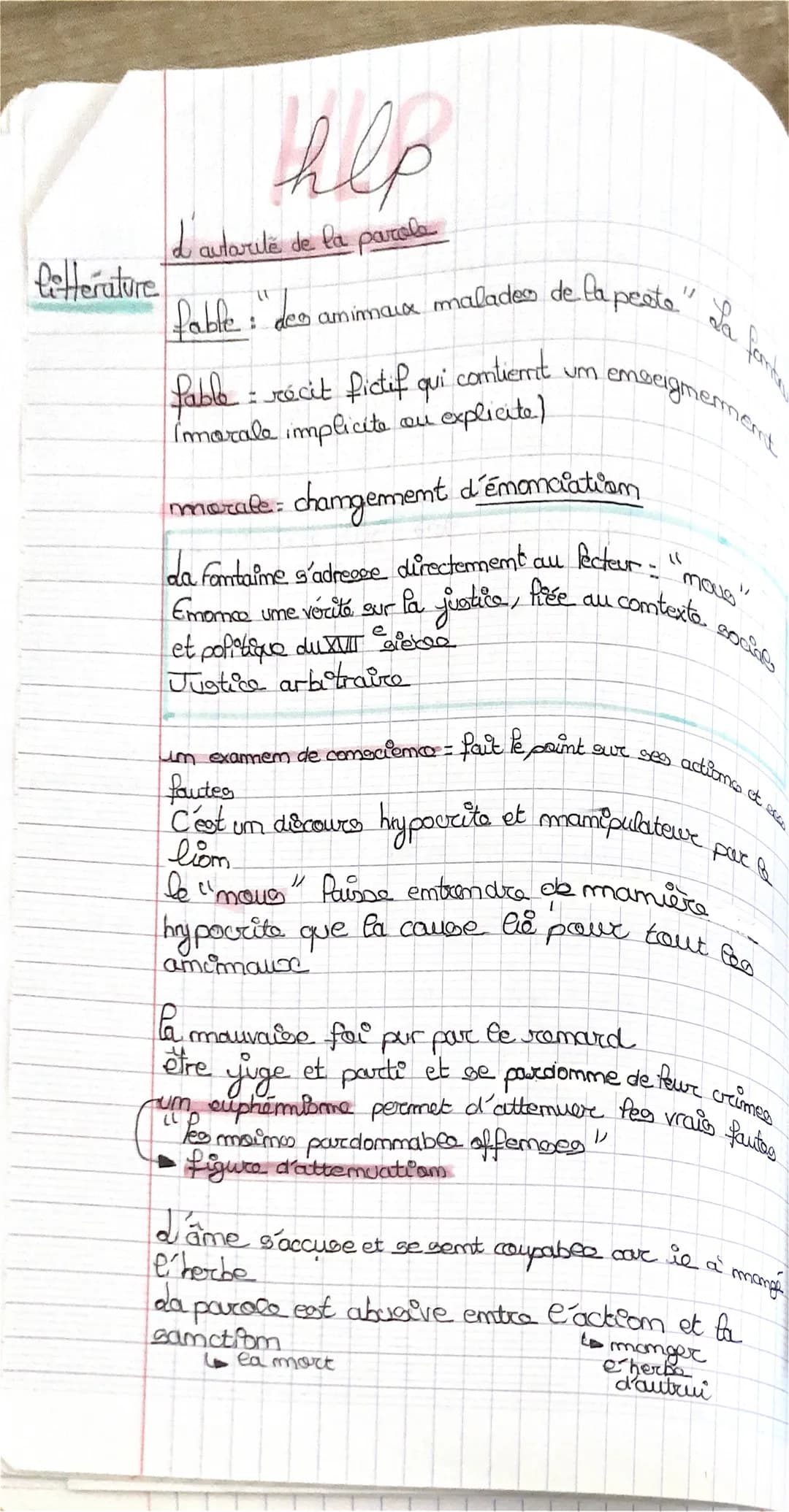letterature
hlp
d'autorité de la parole
fable : "des
fable - récit fictif qui contient
Imorale implicite ou
explicite)
amimaux malades de la