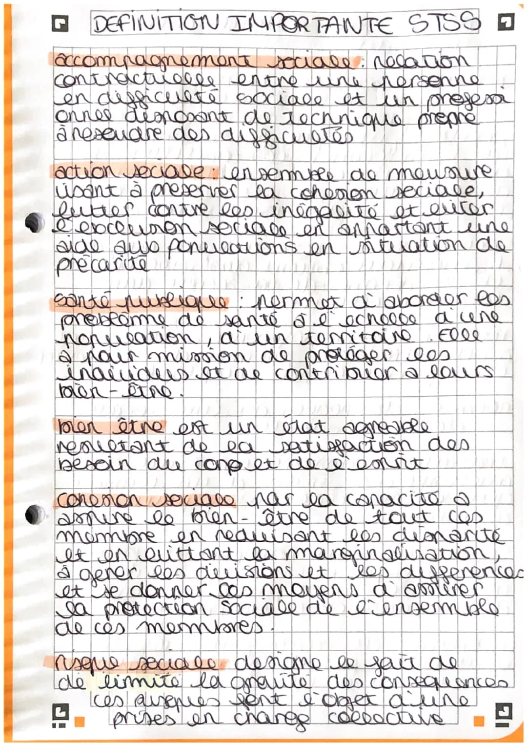 DEFINITION IMPORTANTE STSS
accompagnement sociale: recation
contractuelle entre une personne
en difficulté sociale et un profesa
onnel dispo