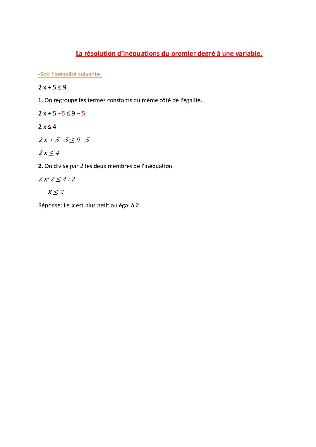 Inéquations du premier degré .