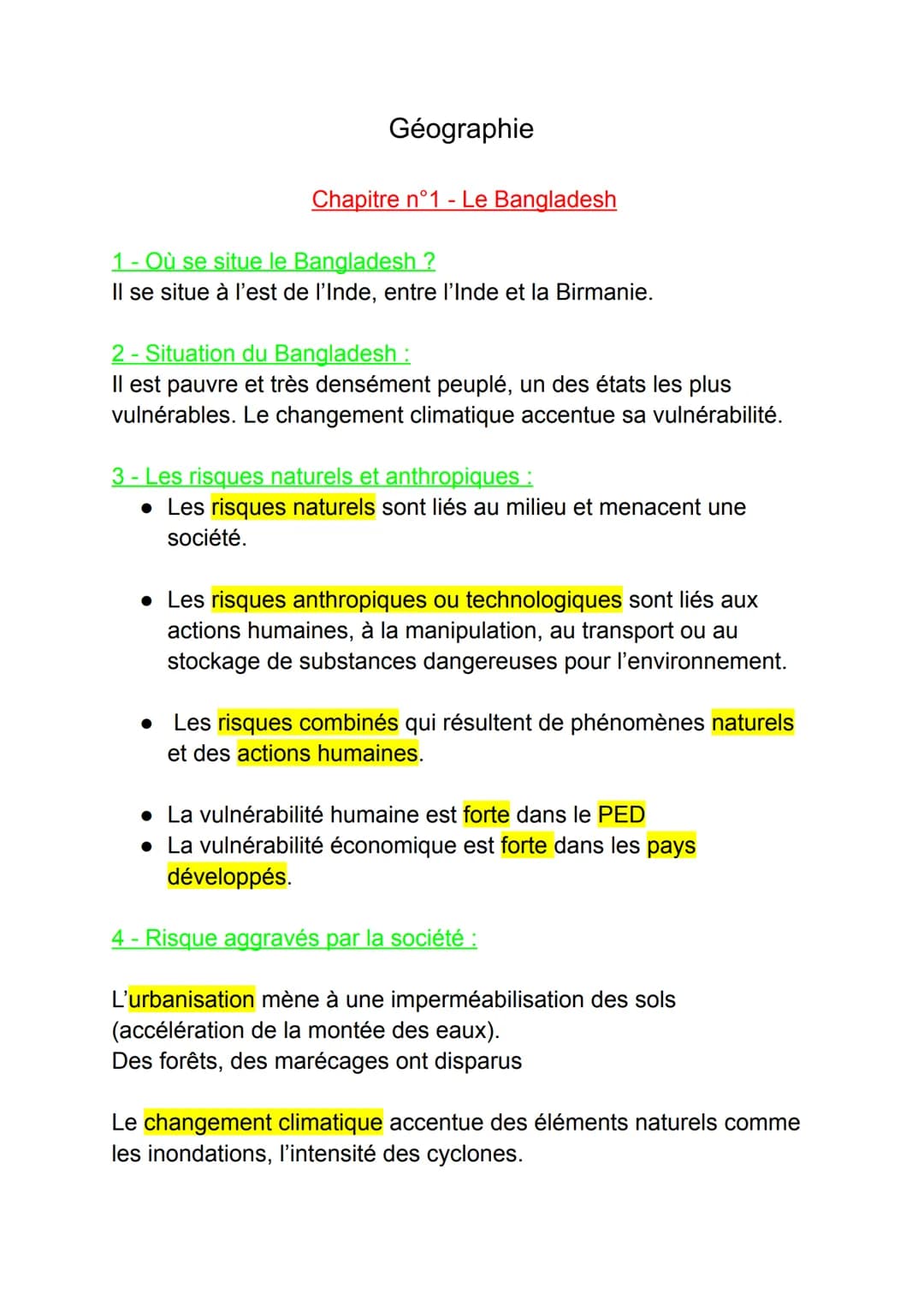 Géographie
Chapitre n°1- Le Bangladesh
1- Où se situe le Bangladesh ?
Il se situe à l'est de l'Inde, entre l'Inde et la Birmanie.
2- Situati