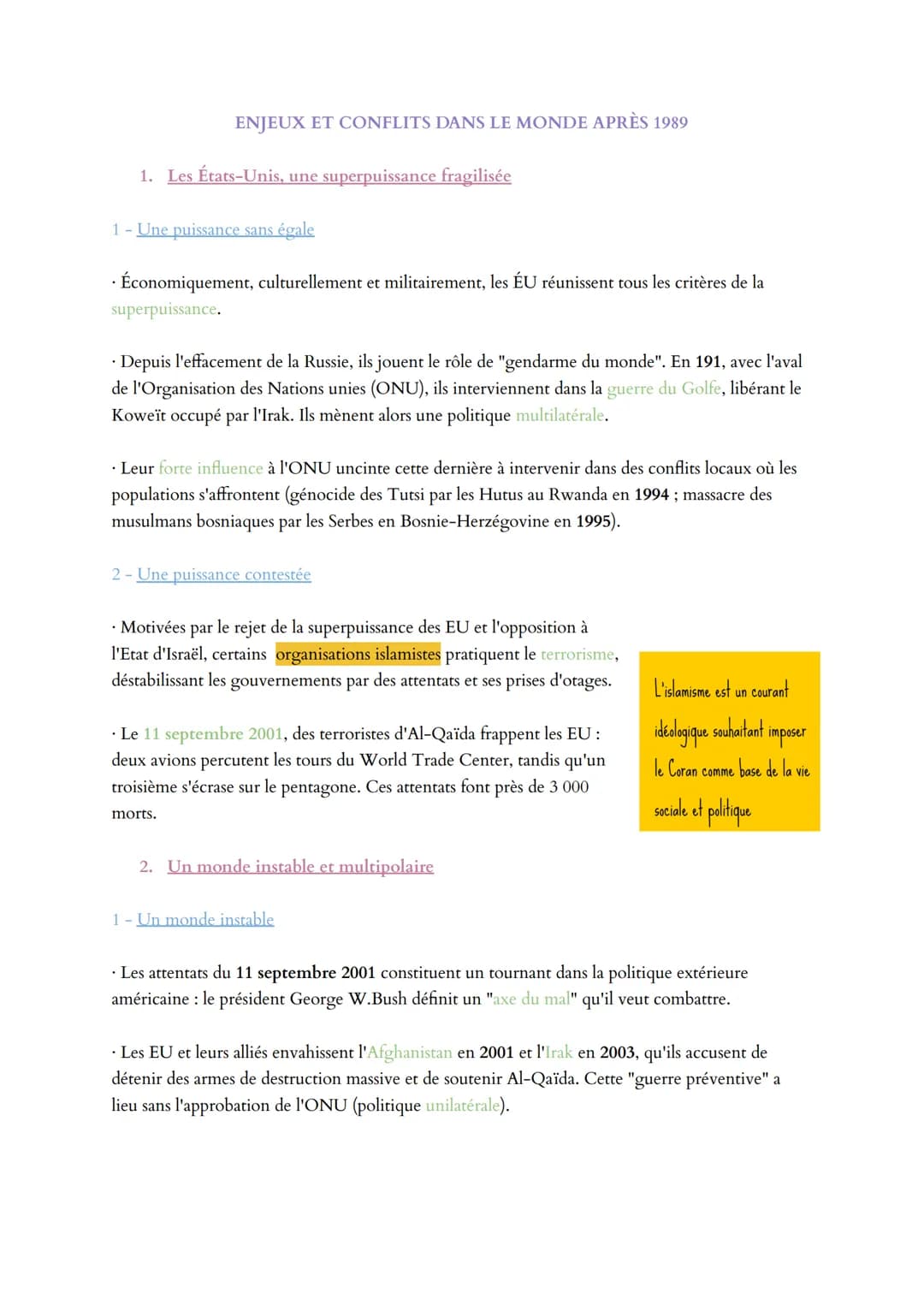 ENJEUX ET CONFLITS DANS LE MONDE APRÈS 1989
1. Les États-Unis, une superpuissance fragilisée
1 - Une puissance sans égale
.
· Économiquement