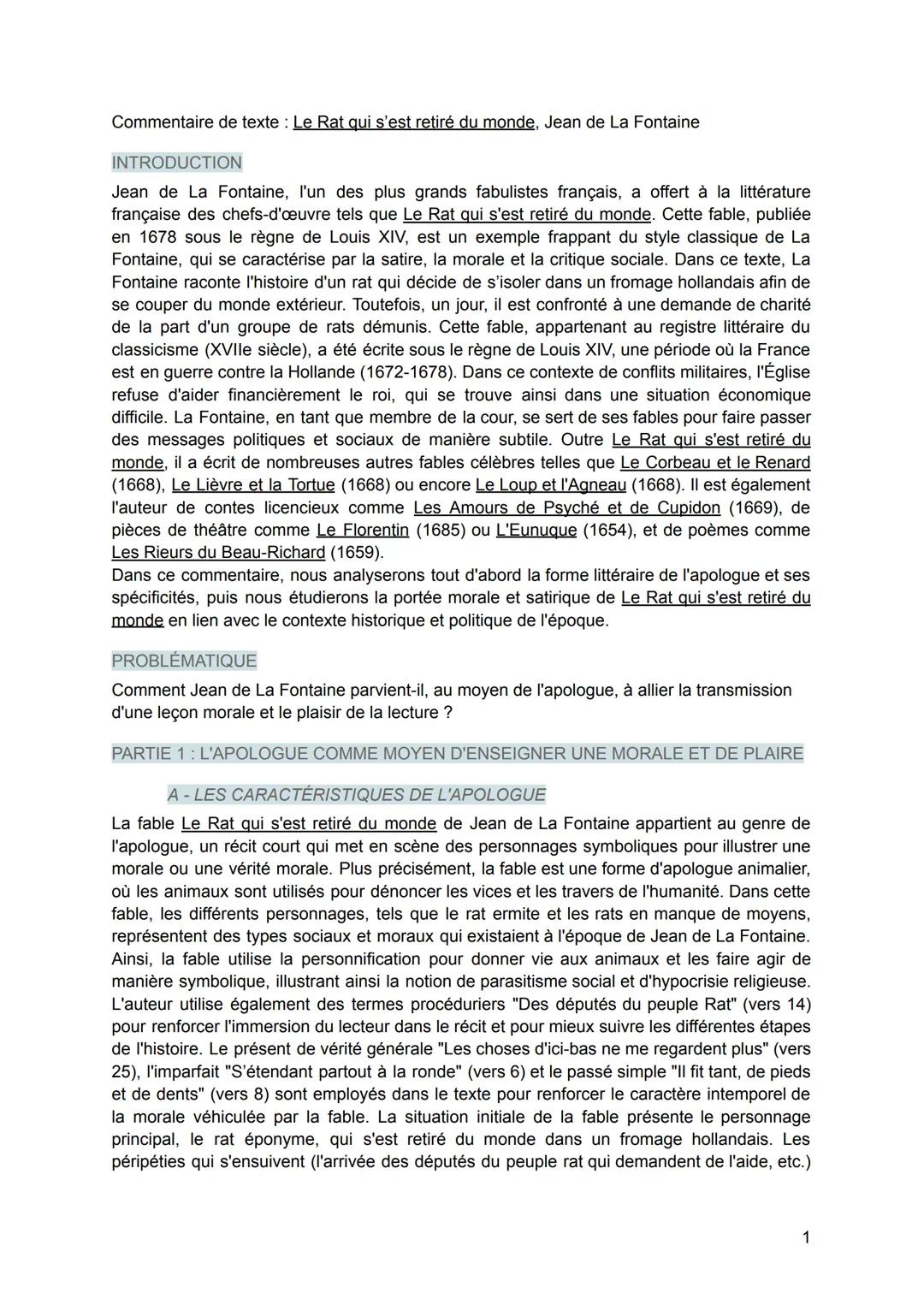 Analyse facile du Rat qui s'est retiré du monde de Jean de La Fontaine