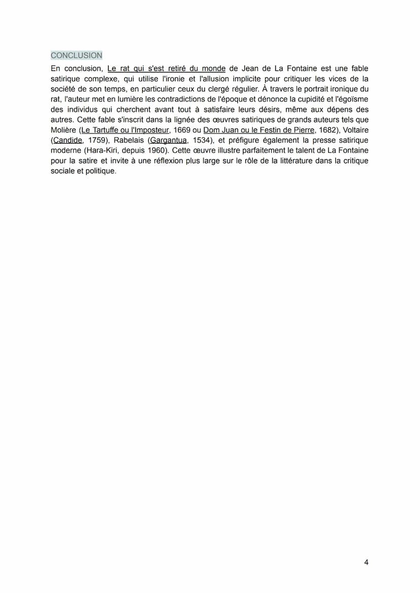 Commentaire de texte : Le Rat qui s'est retiré du monde, Jean de La Fontaine
INTRODUCTION
Jean de La Fontaine, l'un des plus grands fabulist