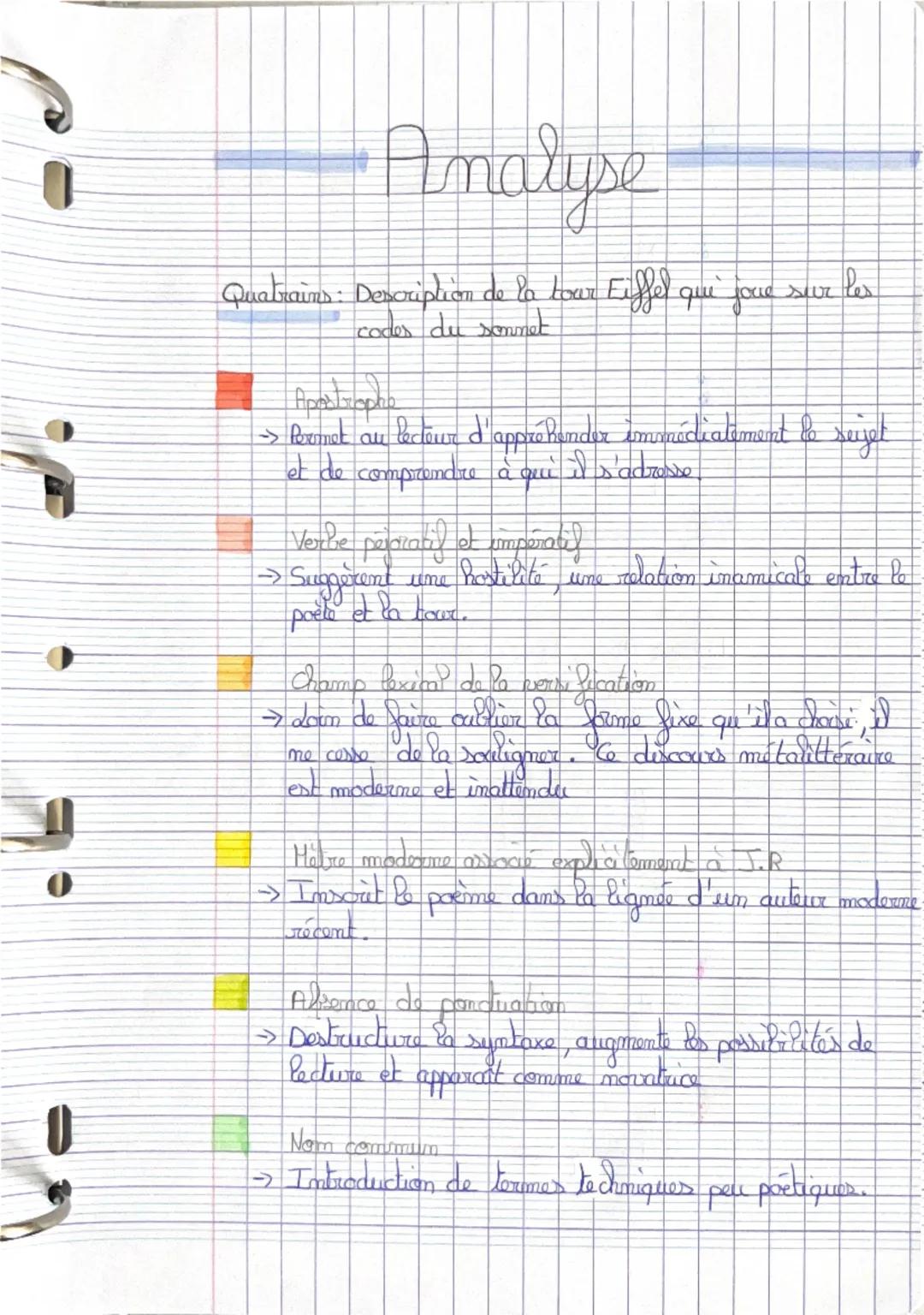 Forme Fixe / Sonnet
-> Quatrains / Tercets
14 syllabes

Texte 12:
À la tour Eiffel

Oljet d'étude : da poésie du XIXe au XXIe siècle

Parcou