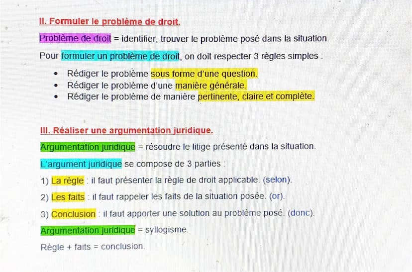 Droit - Question BAC
1) Qualifier juridiquement une situation.
2) Formuler le problème de droit.
3) Réaliser une argumentation juridique.
1.