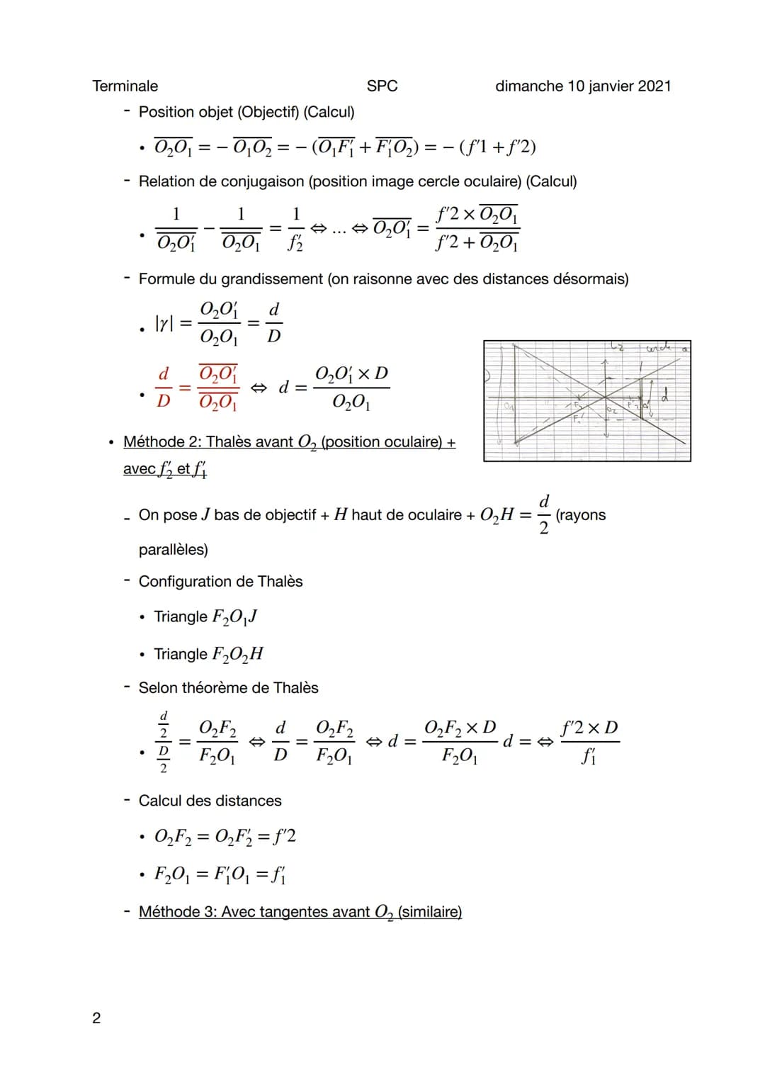 Terminale
Cercle oculaire
Sujet général
Schema
1
●
L₂
alued
.
Propriétés
L'image de l'objectif à travers l'oculaire (objectif comme objet)
•