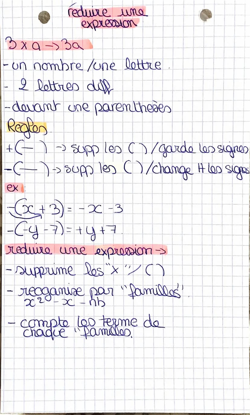 ол
-> X en +
R(gerb) =Rxa +Rxb = Ra+kb
distributive
ex:
Développer une
expression
17:5(x + 4)
= 5 × x + 5 x 4
Sxx+5x
=5x +0
2م
a+b(c+d) = ac