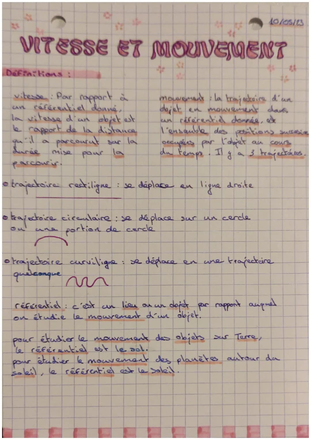 VITESSE ET MOUVEMENT
Definitions :
vitesse: Par rapport à
un référentiel donne,
la vitesse d'un objet est
le rapport de la distance
parcouru