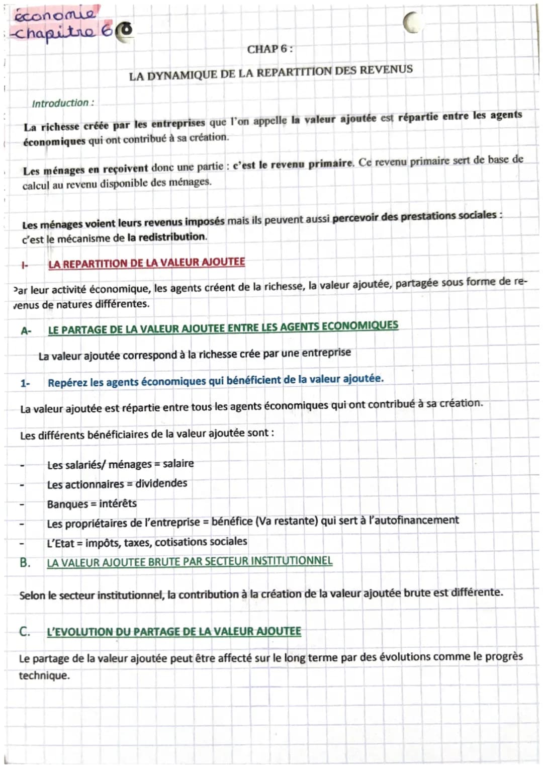 économie
Chapitre 60
Introduction:
La richesse créée par les entreprises que l'on appelle la valeur ajoutée est répartie entre les agents
éc