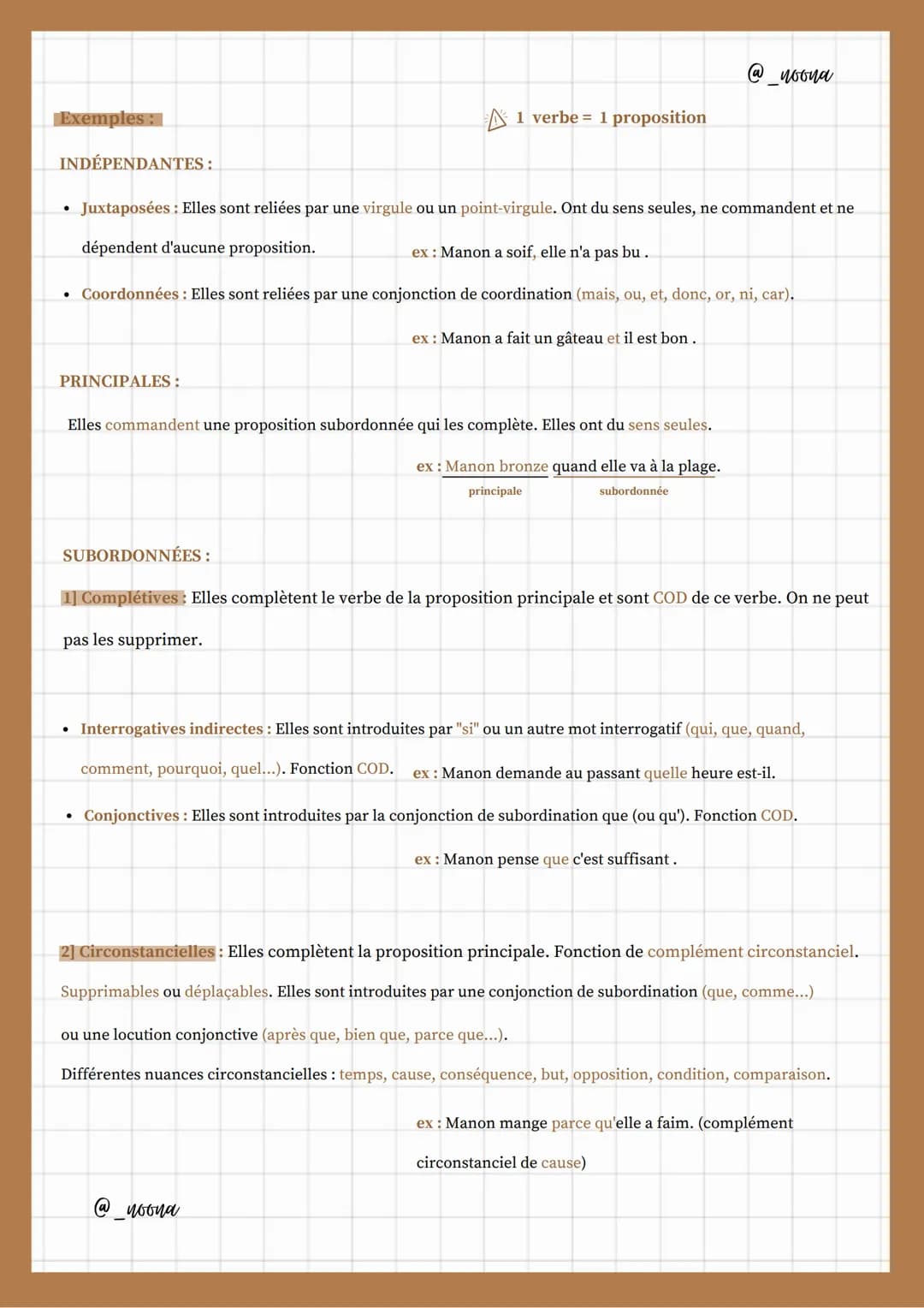 SIMPLE
INDÉPENDANTE
JUXTAPOSÉE
CIRCONSTANCIELLE
@noona
Ja phrase
PHRASE
COMPLEXE
PRINCIPALE
COORDONNÉE
noona
1 verbe 1 proposition
SUBORDONN