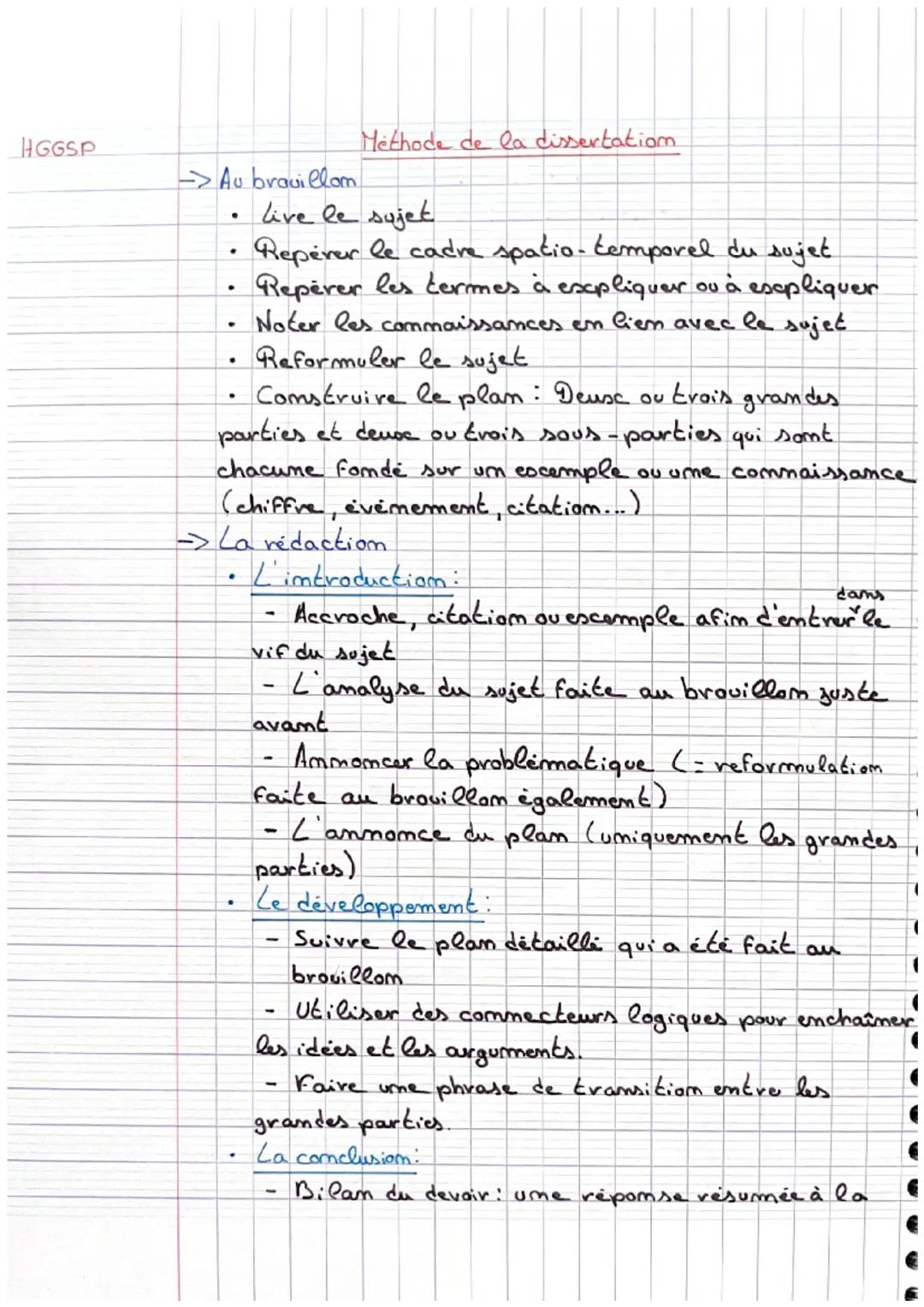 HGGSP
-> Au bravillom
Methode de la dissertation
•
Live le sujet
•
•
.
Repérer le cadre spatio-temporel du sujet
Repérer les termes à expliq