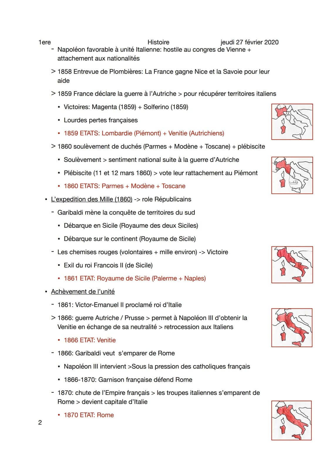 1ere
Histoire
L'unité Italienne 1859 - 1870
Sujet
- Situation de l'Italie
• Etats
●
1
●
- Italie morcelée en plusieurs états / royaumes + ce