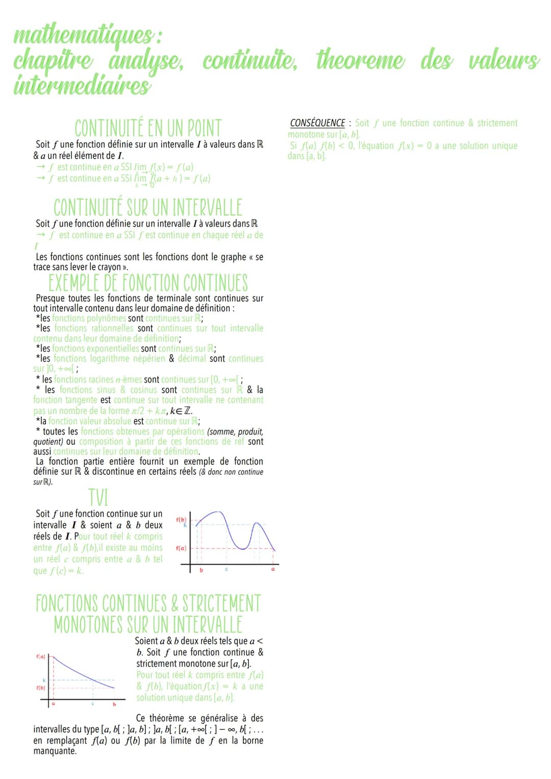mathematiques:
chapitre analyse, continuite, theoreme des valeurs
intermediaires
CONTINUITE EN UN POINT
Soit une fonction définie sur un int