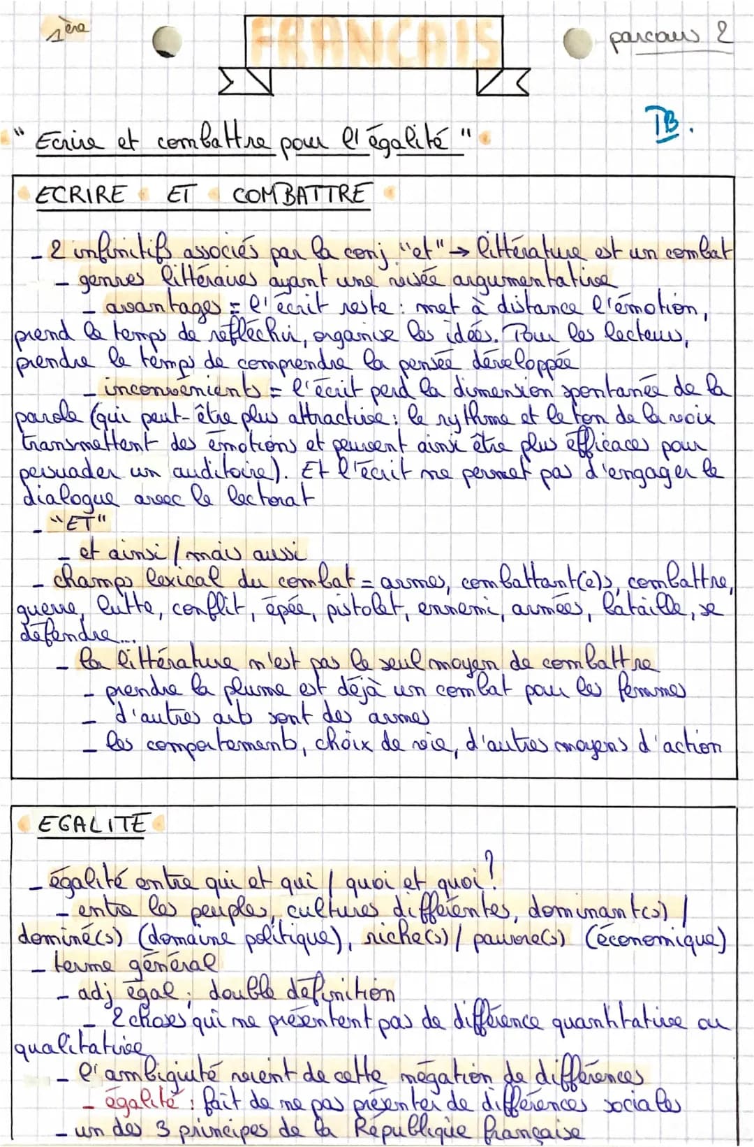 Sujet d'essai - Écrire et combattre pour l'égalité