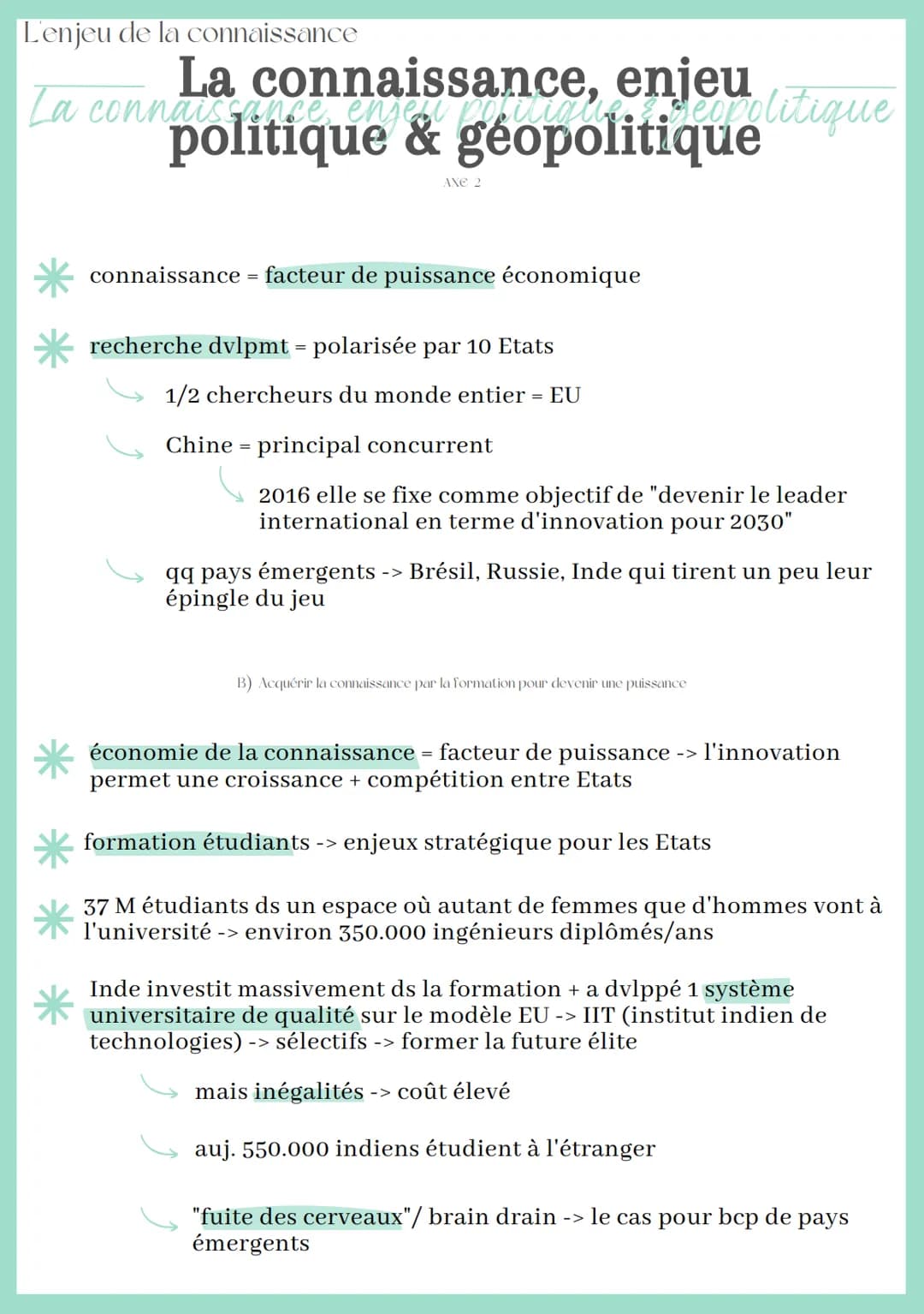 L'enjeu de la connaissance
La connaissance, enjeu
La connaissance ensen popitialiseopolitique
politique & géopolitique
AXE 2
accès à la conn