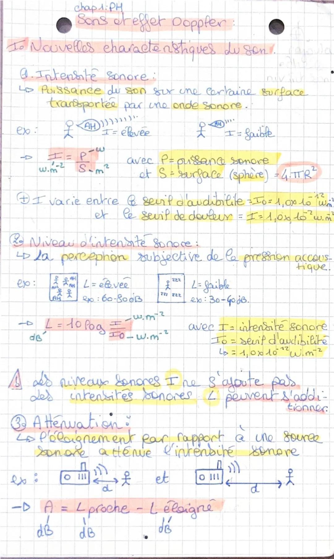 chap1:PH
Sons et effet Doppler:
To Nouvelles characteristiques du son.
9. Intensite sonore :
LD Puissance du son sur une certaine surface
tr