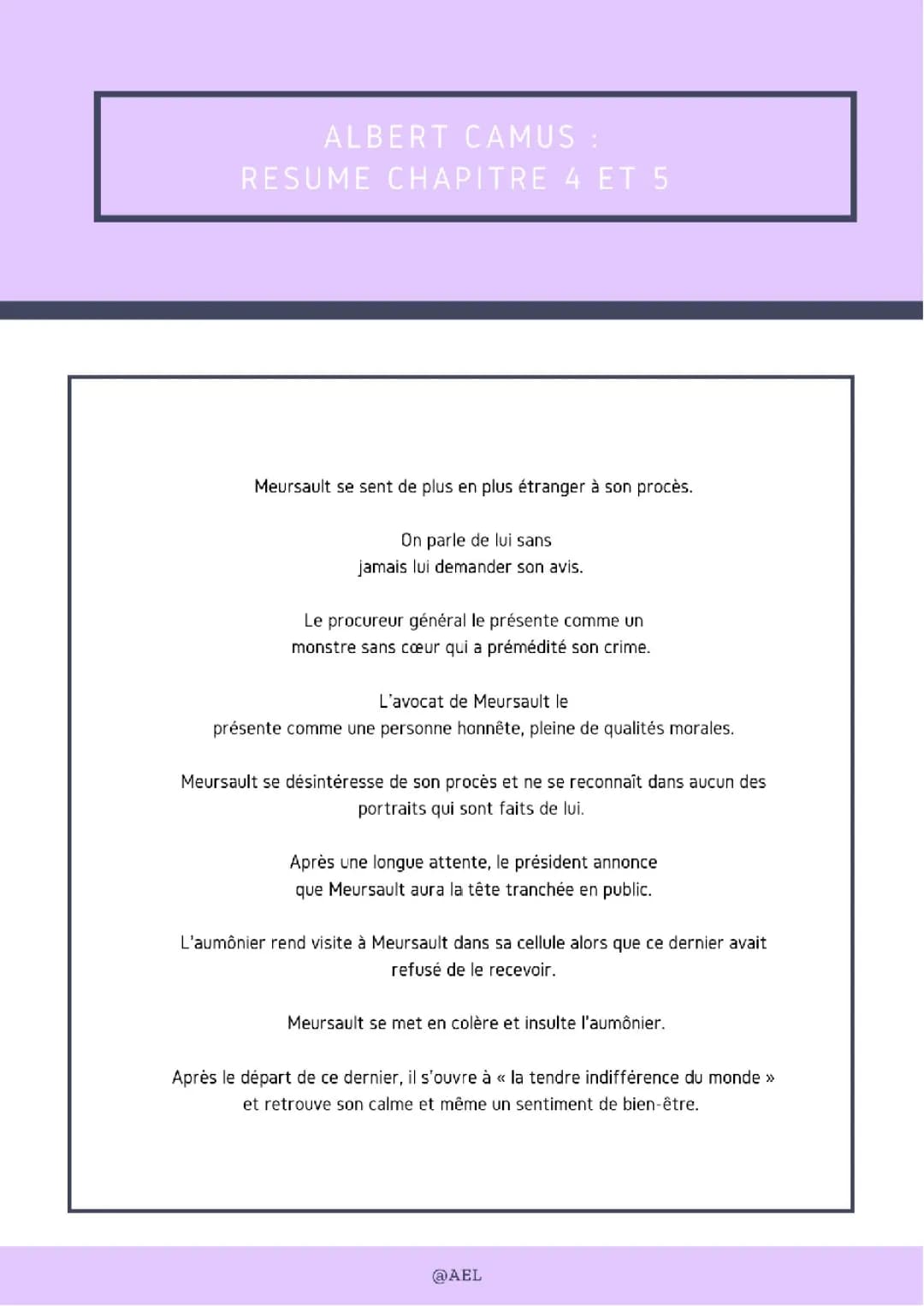 Résumé Court de L'Étranger: Chapitres 4 et 5 Partie 2 (Albert Camus)