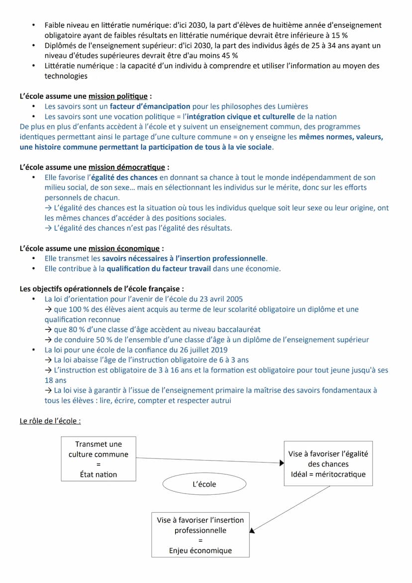 Chapitre 9 - Quelle est l'action de l'École sur les destins individuels et sur l'évolution
de la société ?
A la fin du chapitre, vous devez 