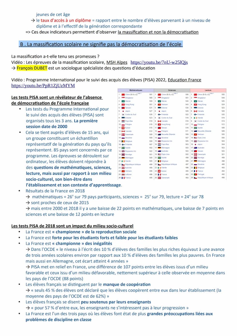 Chapitre 9 - Quelle est l'action de l'École sur les destins individuels et sur l'évolution
de la société ?
A la fin du chapitre, vous devez 