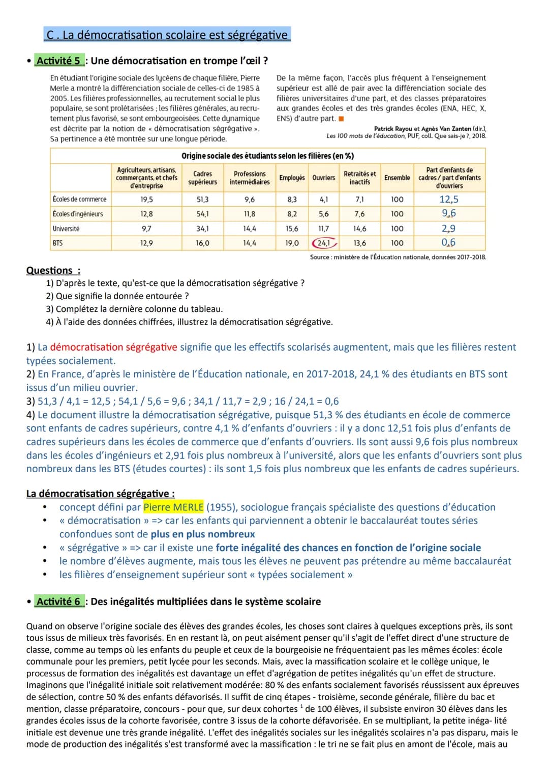 Chapitre 9 - Quelle est l'action de l'École sur les destins individuels et sur l'évolution
de la société ?
A la fin du chapitre, vous devez 