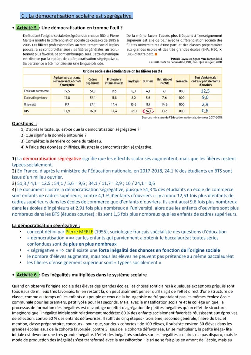 Chapitre 9 - Quelle est l'action de l'École sur les destins individuels et sur l'évolution
de la société ?
A la fin du chapitre, vous devez 