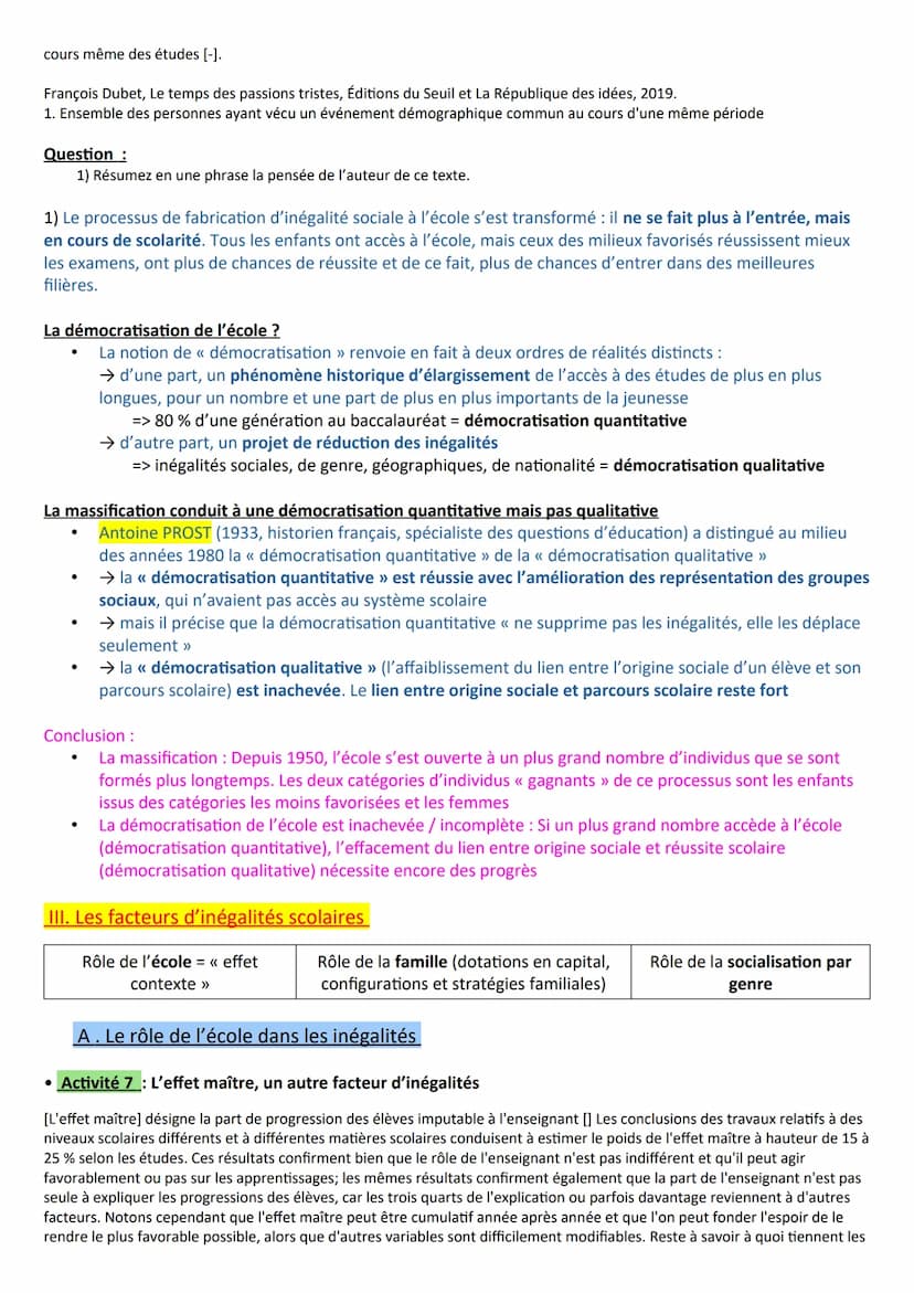 Chapitre 9 - Quelle est l'action de l'École sur les destins individuels et sur l'évolution
de la société ?
A la fin du chapitre, vous devez 