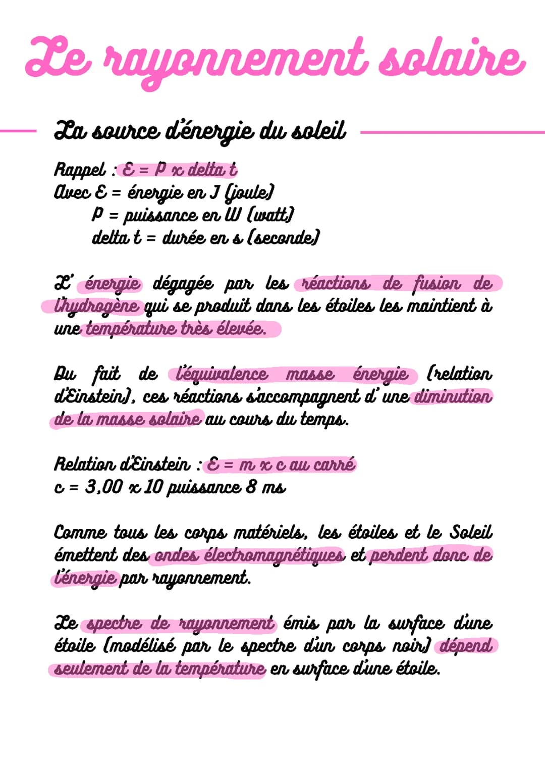 Le rayonnement solaire (fiche de révision)
